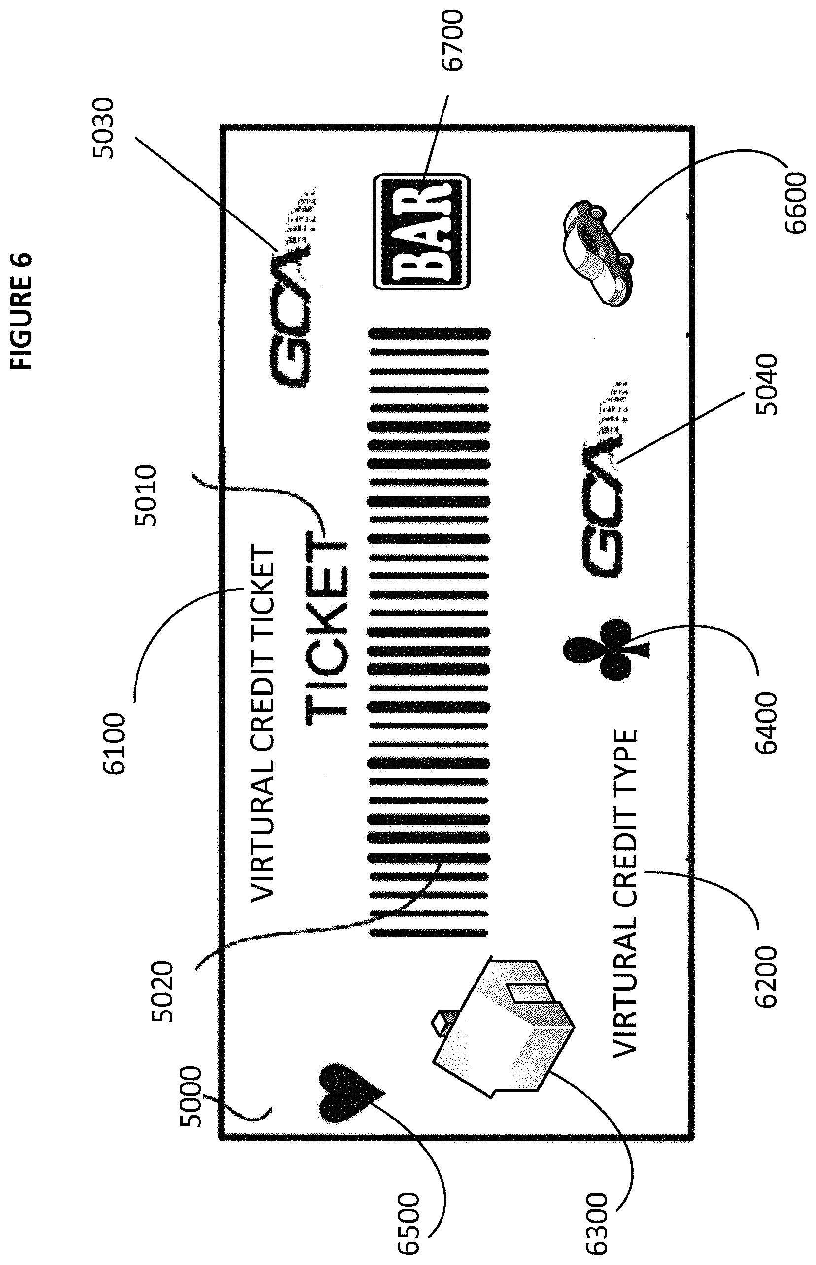 Patent US11776357 Figure 6 – Gaming system and gaming machines utilizing tickets having a feature trigger