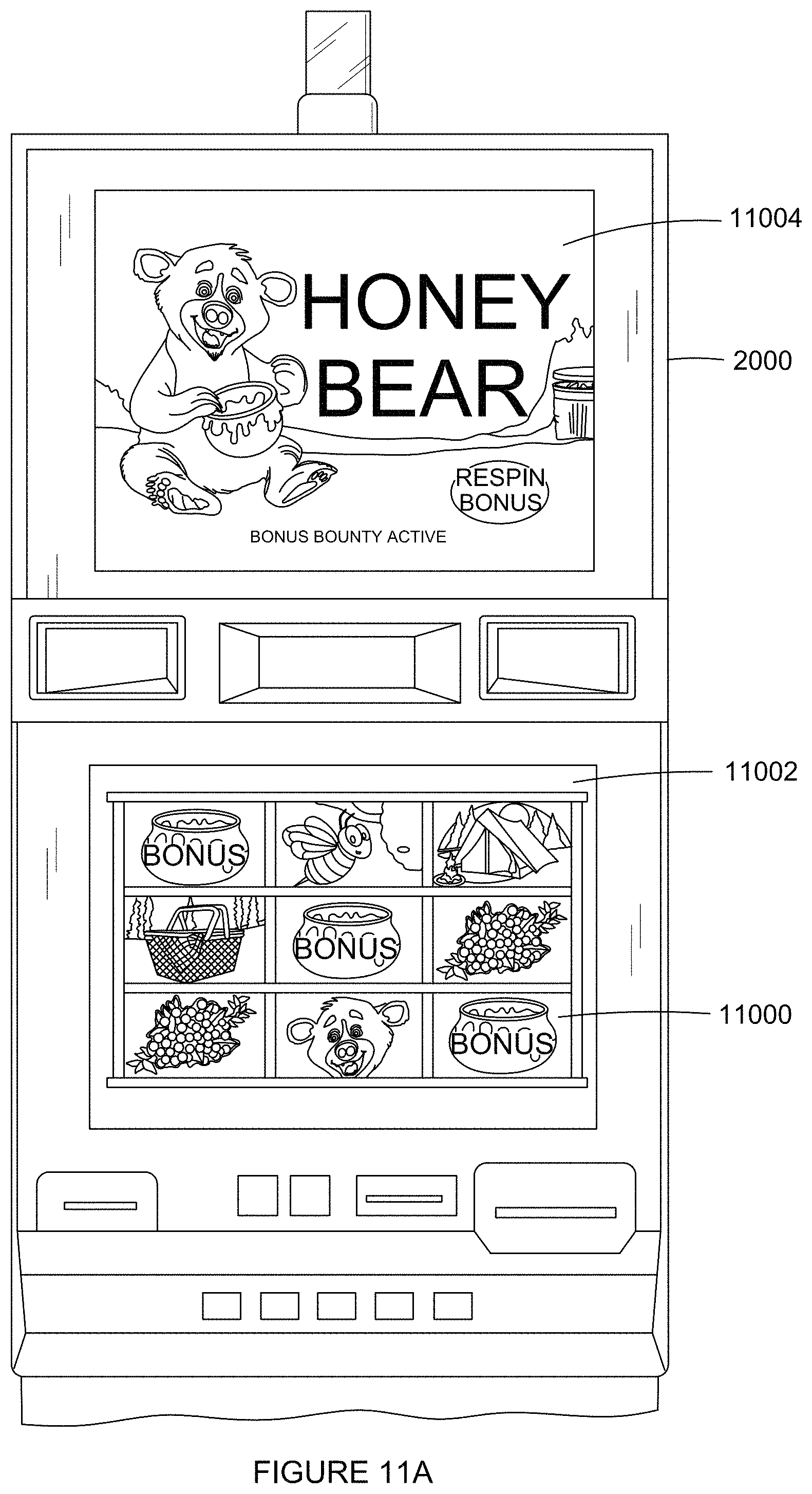 Patent US11776357 Figure 11 – Gaming system and gaming machines utilizing tickets having a feature trigger