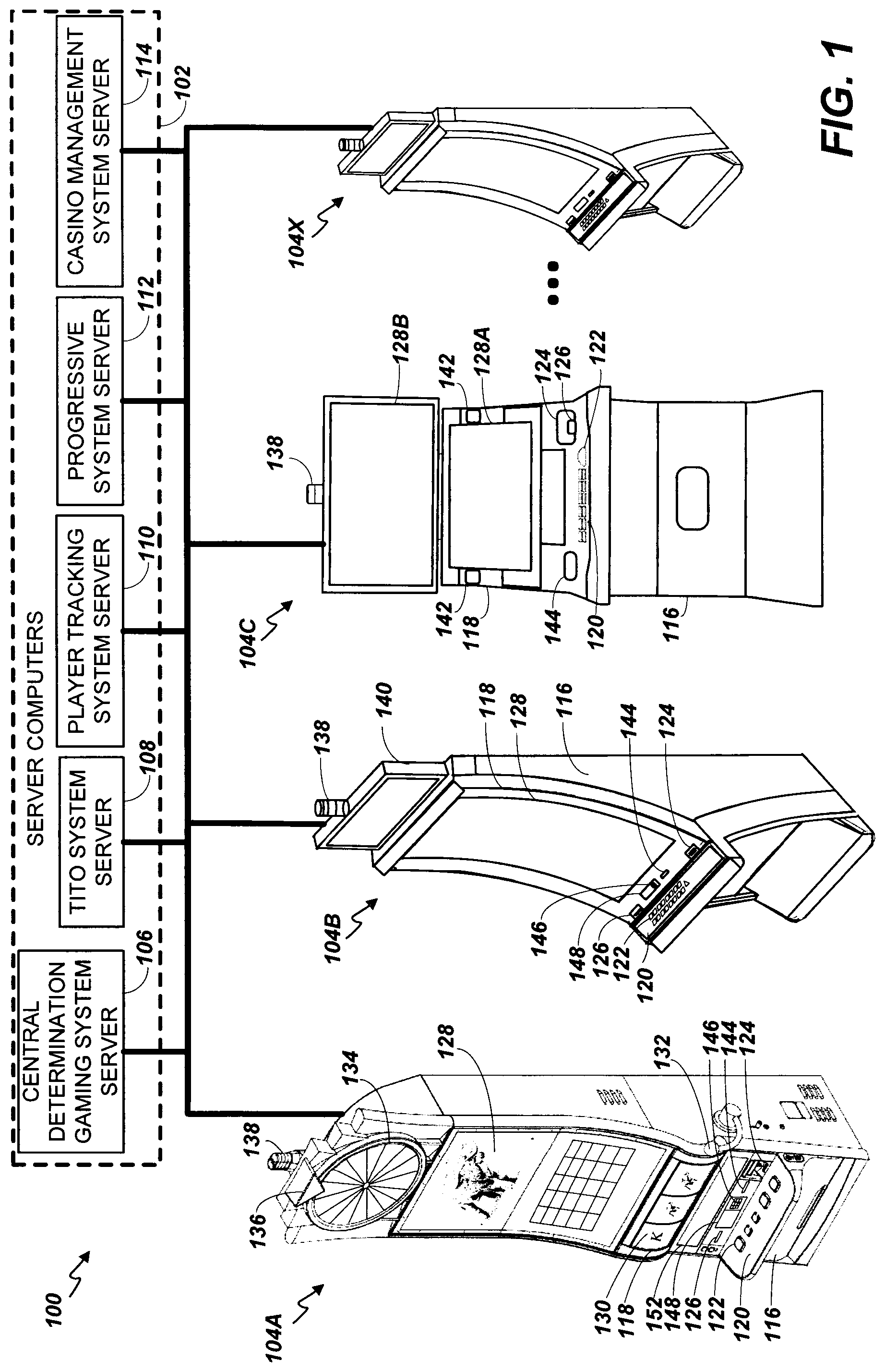 Patent US11776358 Figure 1 – Systems and methods for evaluating a persistent bonus game jackpot against a dynamically selected paytable