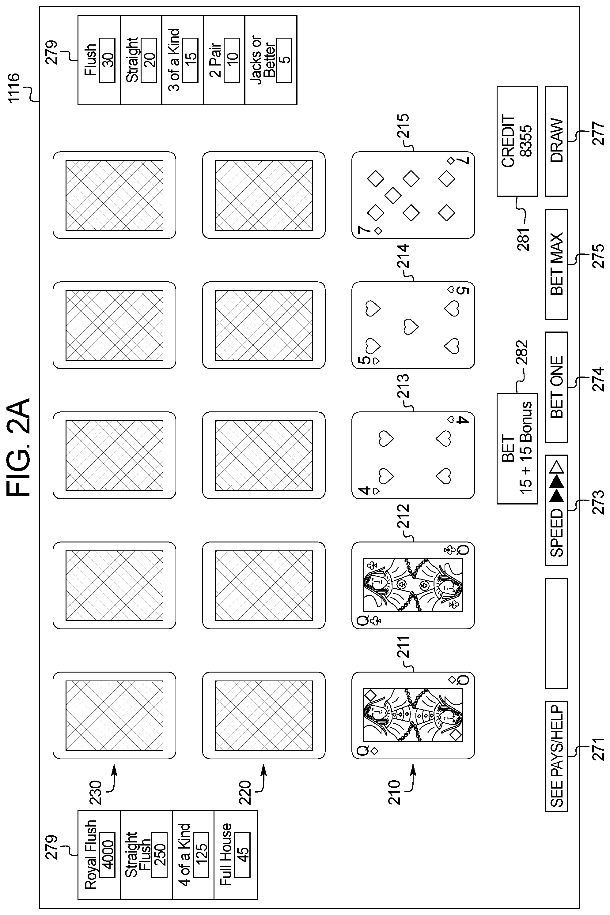 Patent US11776361 Figure 2 – Gaming system and method providing a wagering game with a bonus hands feature