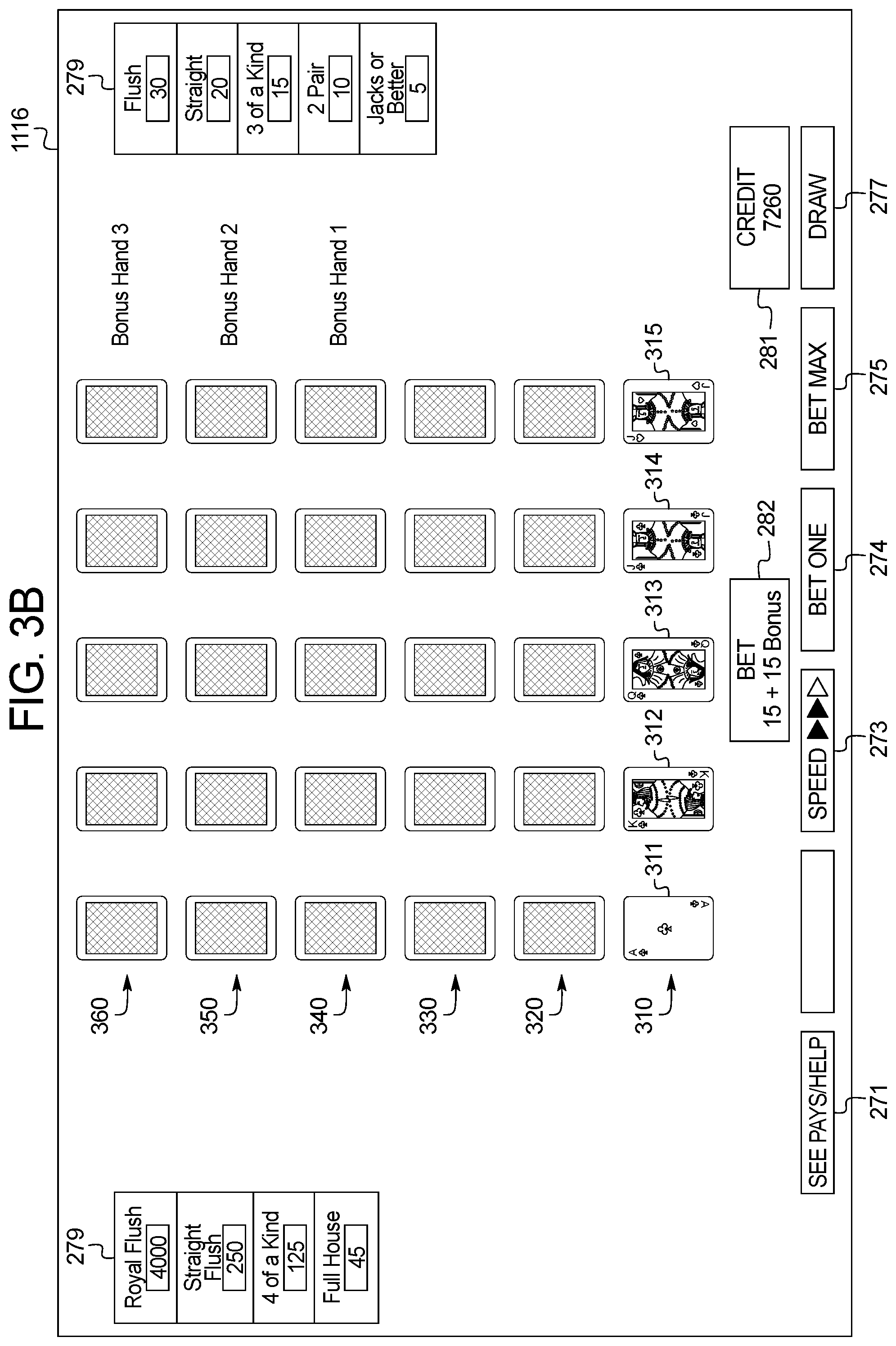 Patent US11776361 Figure 7 – Gaming system and method providing a wagering game with a bonus hands feature