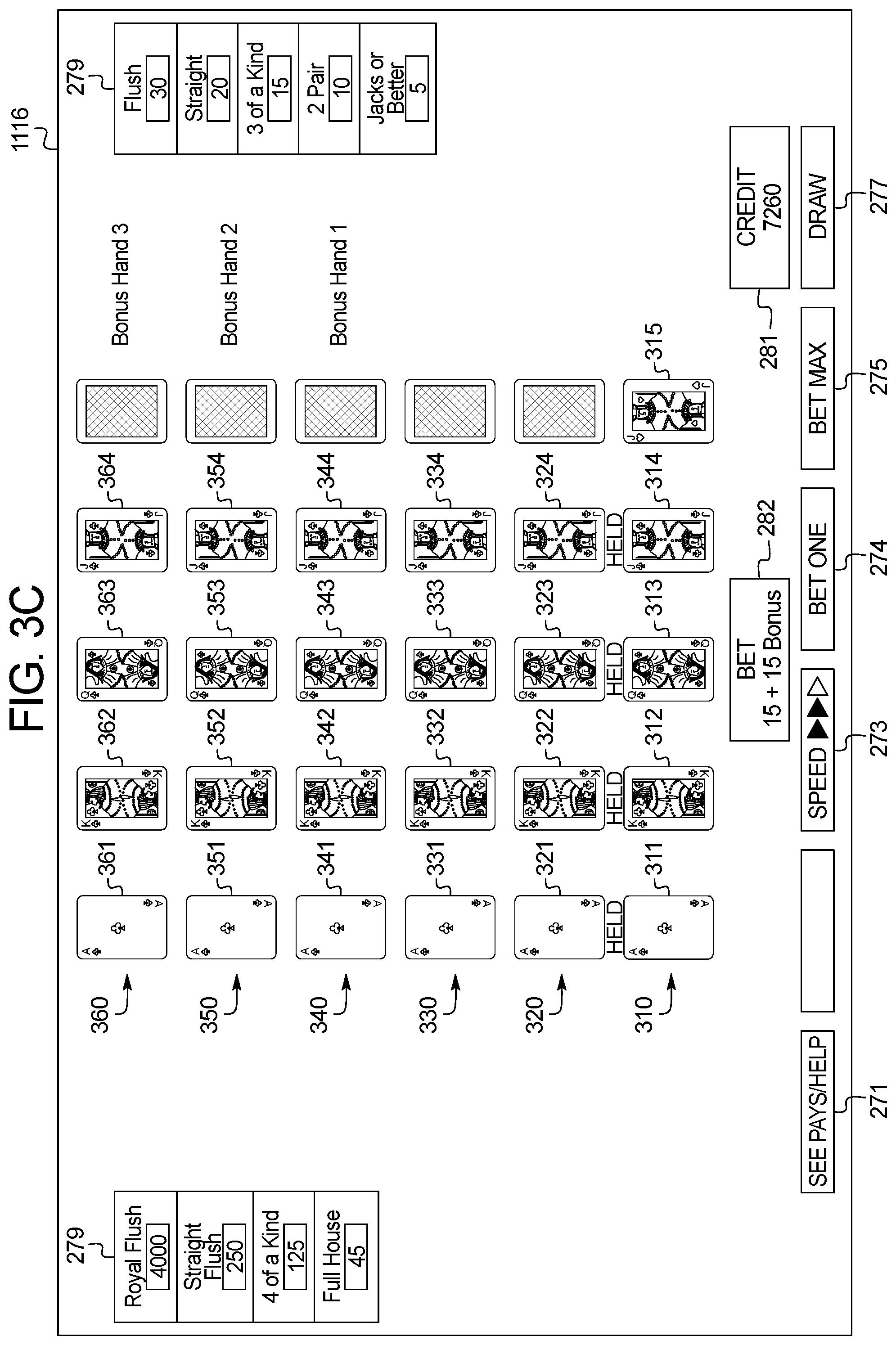 Patent US11776361 Figure 8 – Gaming system and method providing a wagering game with a bonus hands feature