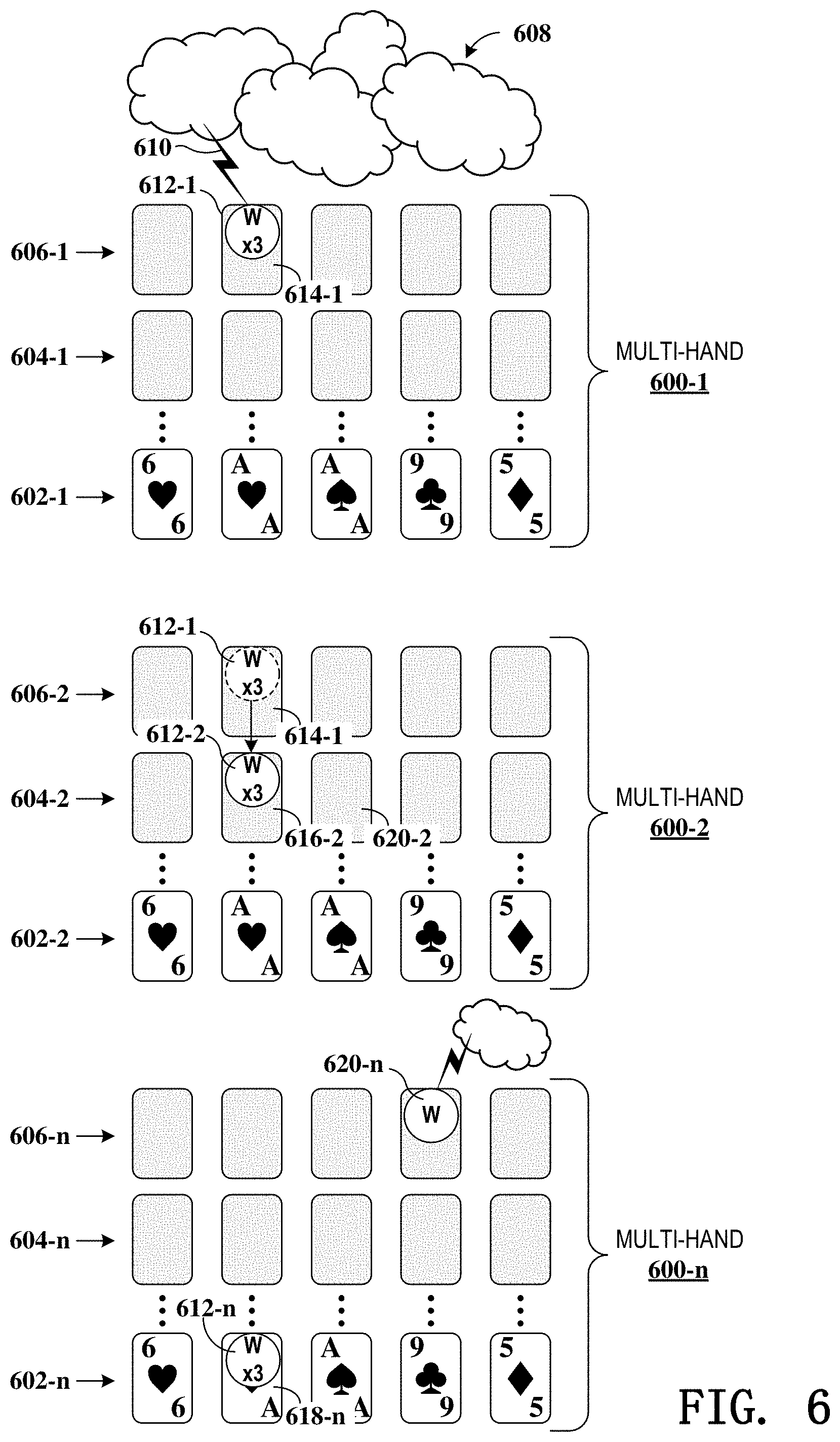 Patent US11776363 Figure 5 – Gaming devices and methods for enriching game play with migrating award enhancements