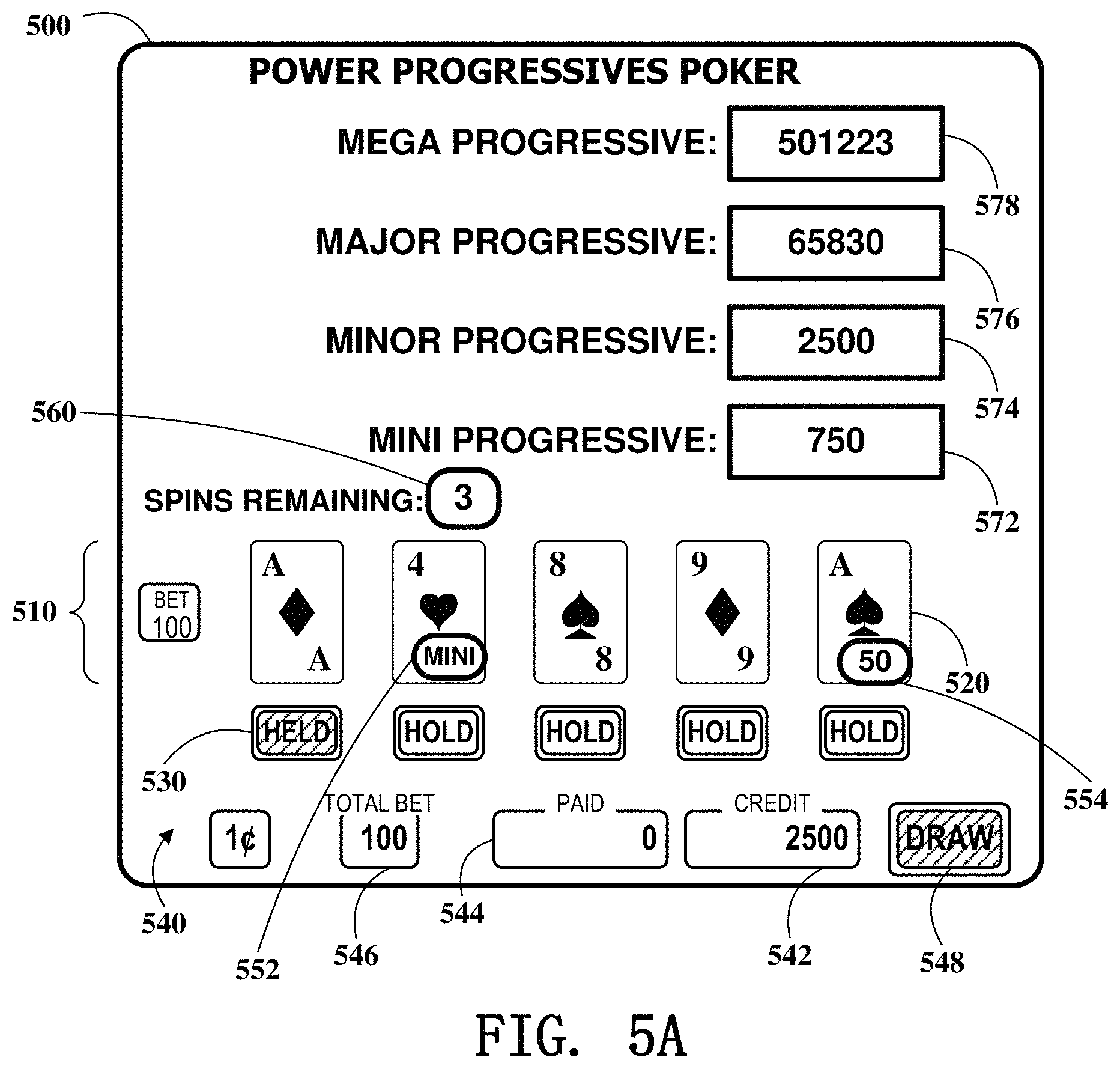 Patent US11776364 Figure 7 – Gaming device having poker lock and improve feature