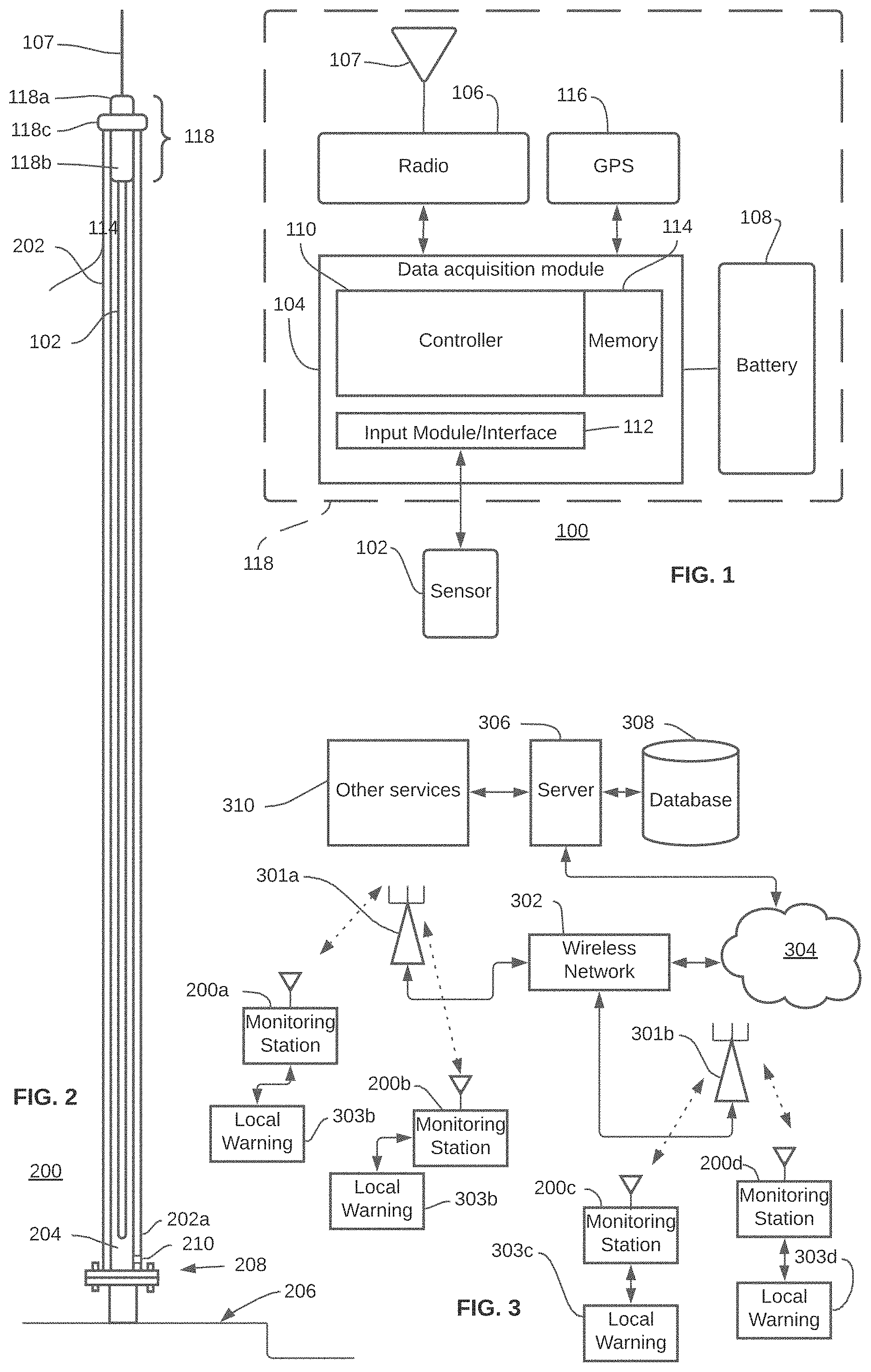 Patent US11776376 Figure 1 – Flood monitoring unit and system