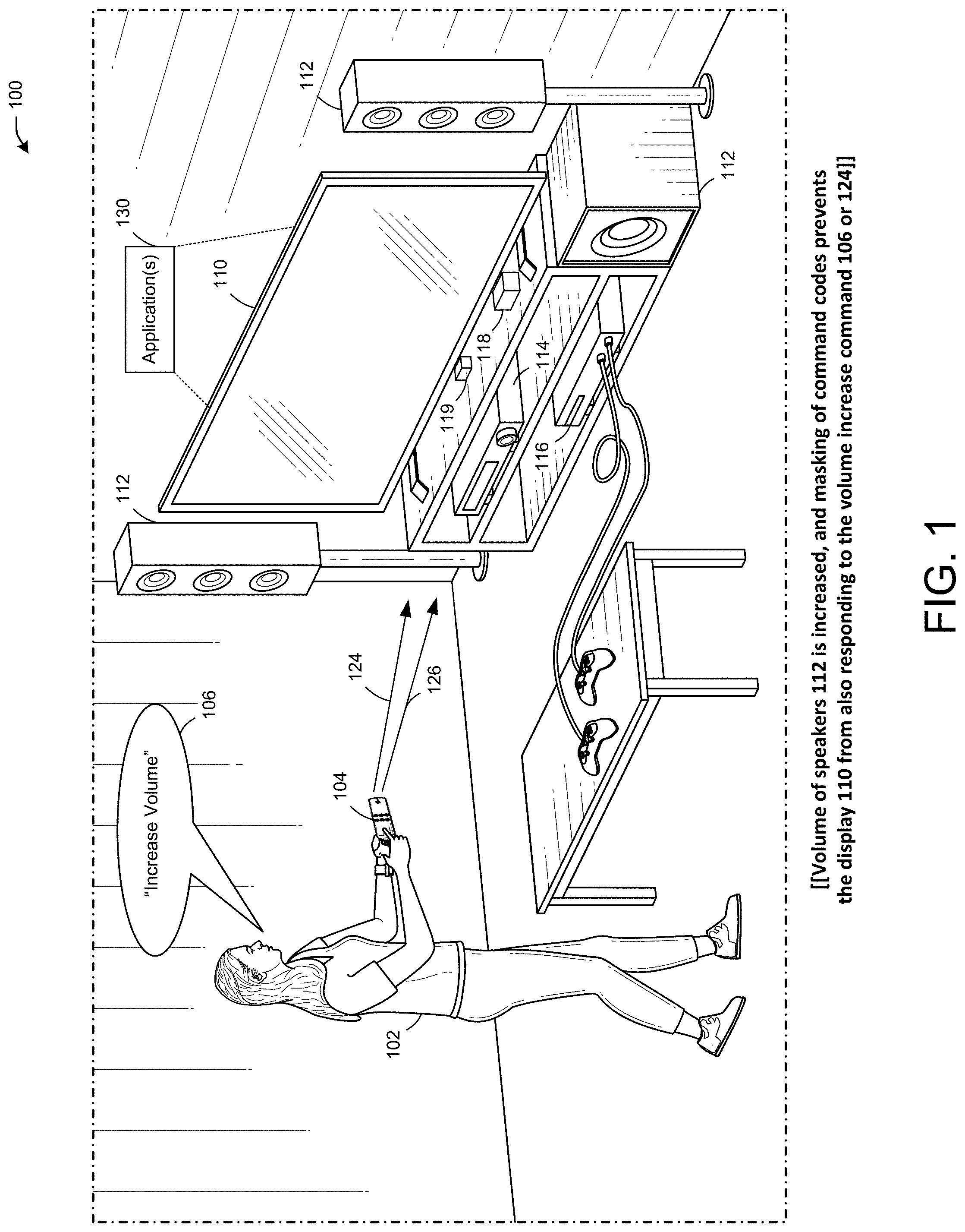 Patent US11776388 Figure 1 – Remote control signal masking for multi-mode devices