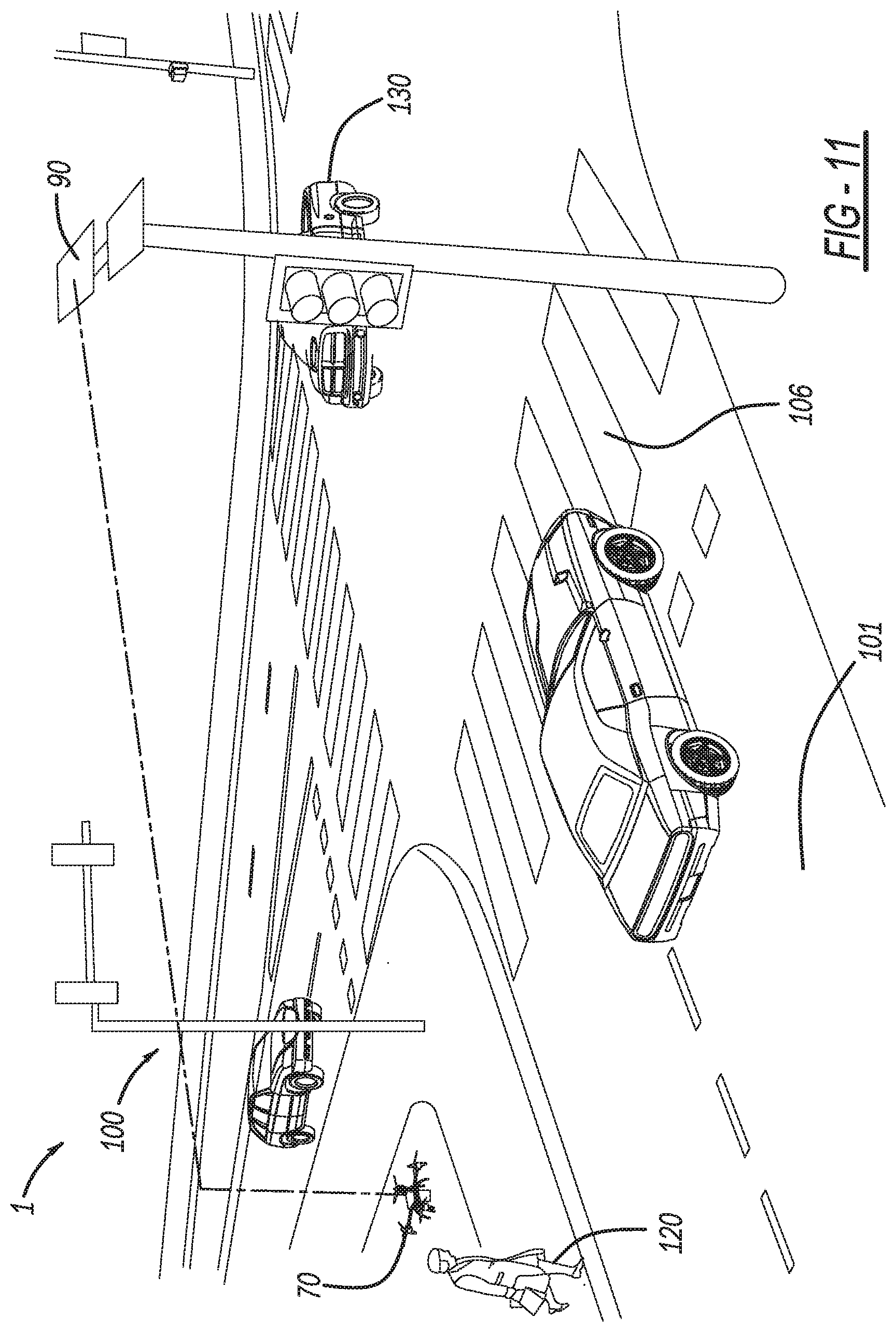 Patent US11776396 Figure 11 – Intersection infrastructure warning system