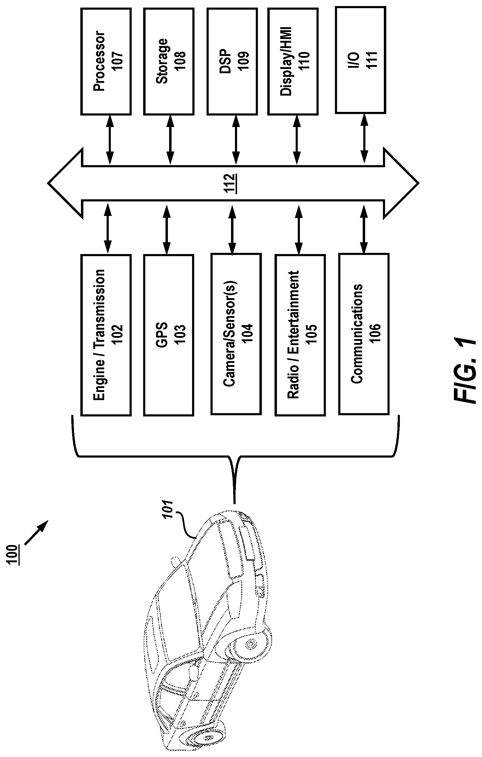 Patent US11776398 Figure 1 – Apparatus, system and method for merging and applying intersection data for a vehicle