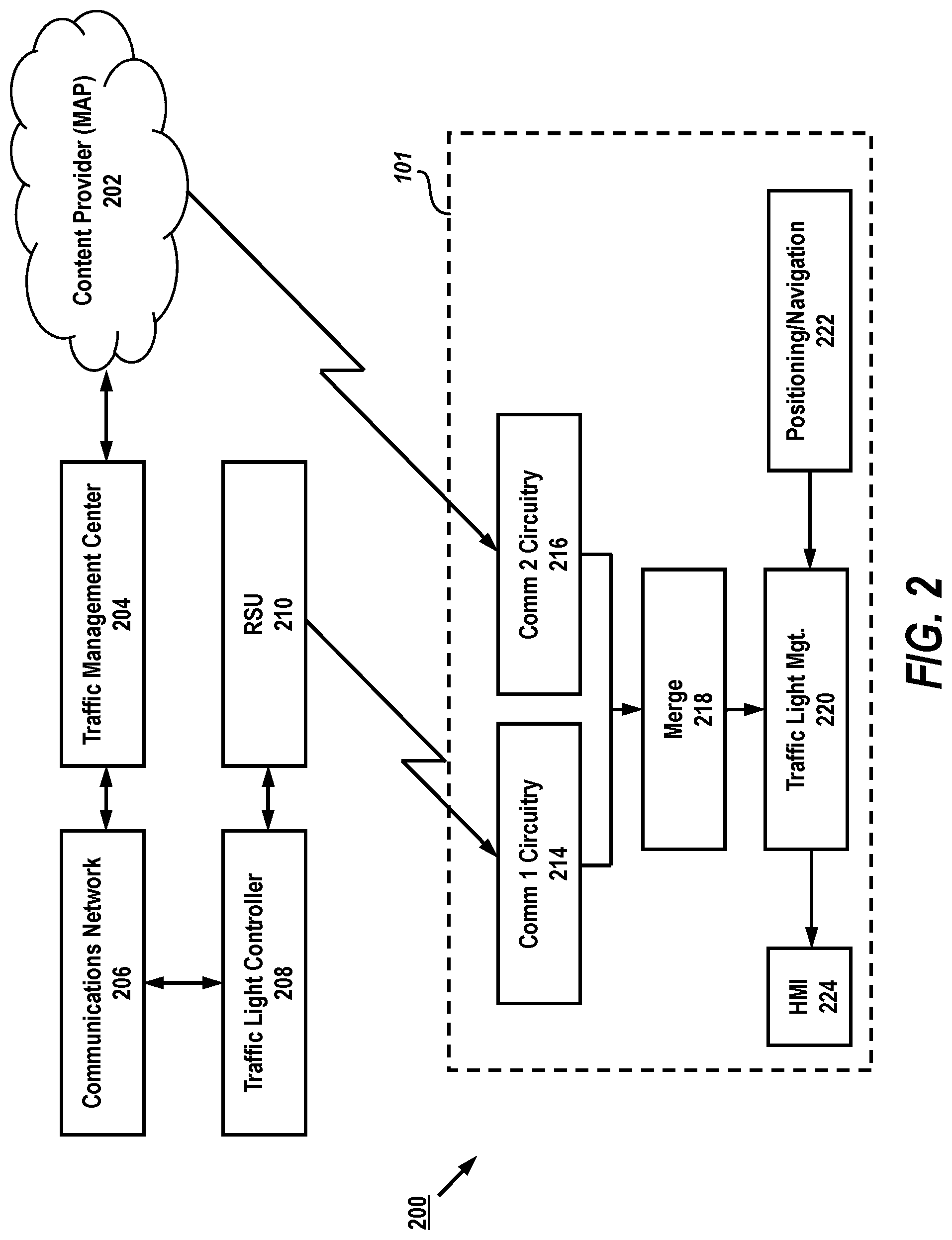 Patent US11776398 Figure 2 – Apparatus, system and method for merging and applying intersection data for a vehicle