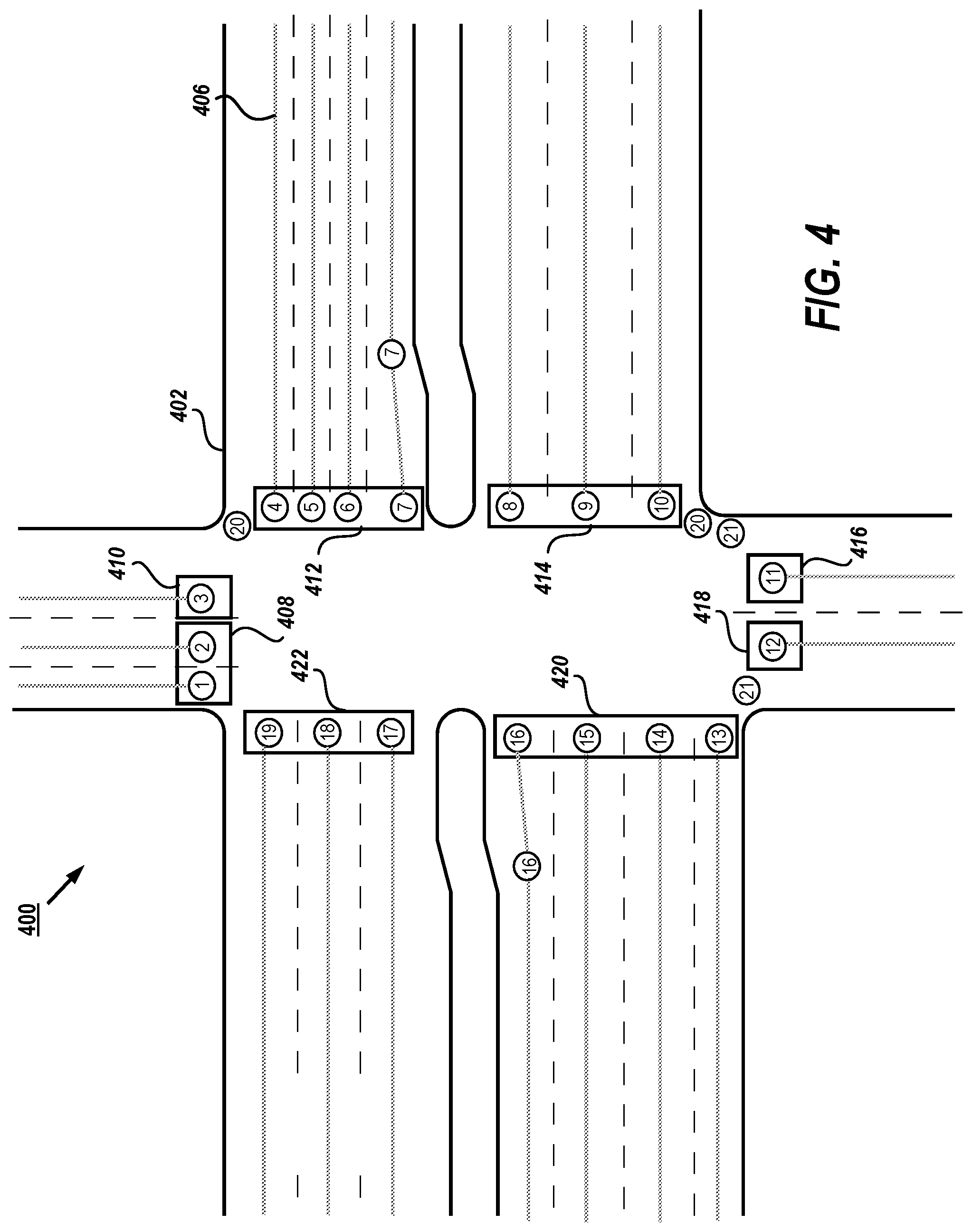 Patent US11776398 Figure 4 – Apparatus, system and method for merging and applying intersection data for a vehicle