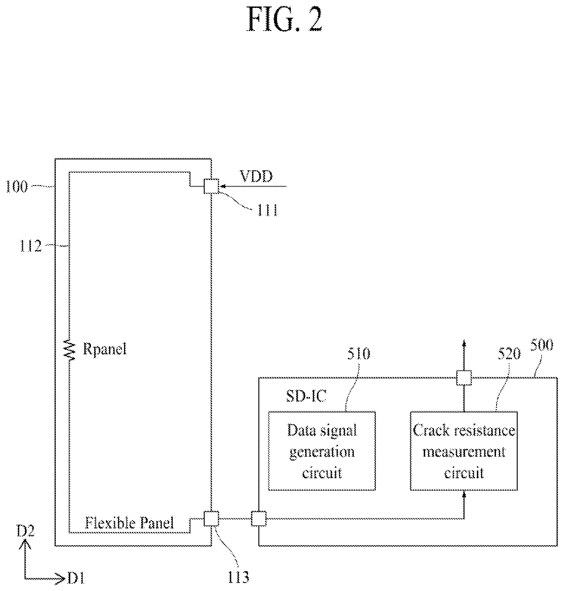 Patent US11776439 Figure 2 – Display driver including crack resistance measurement circuit and method of measuring crack of display panel
