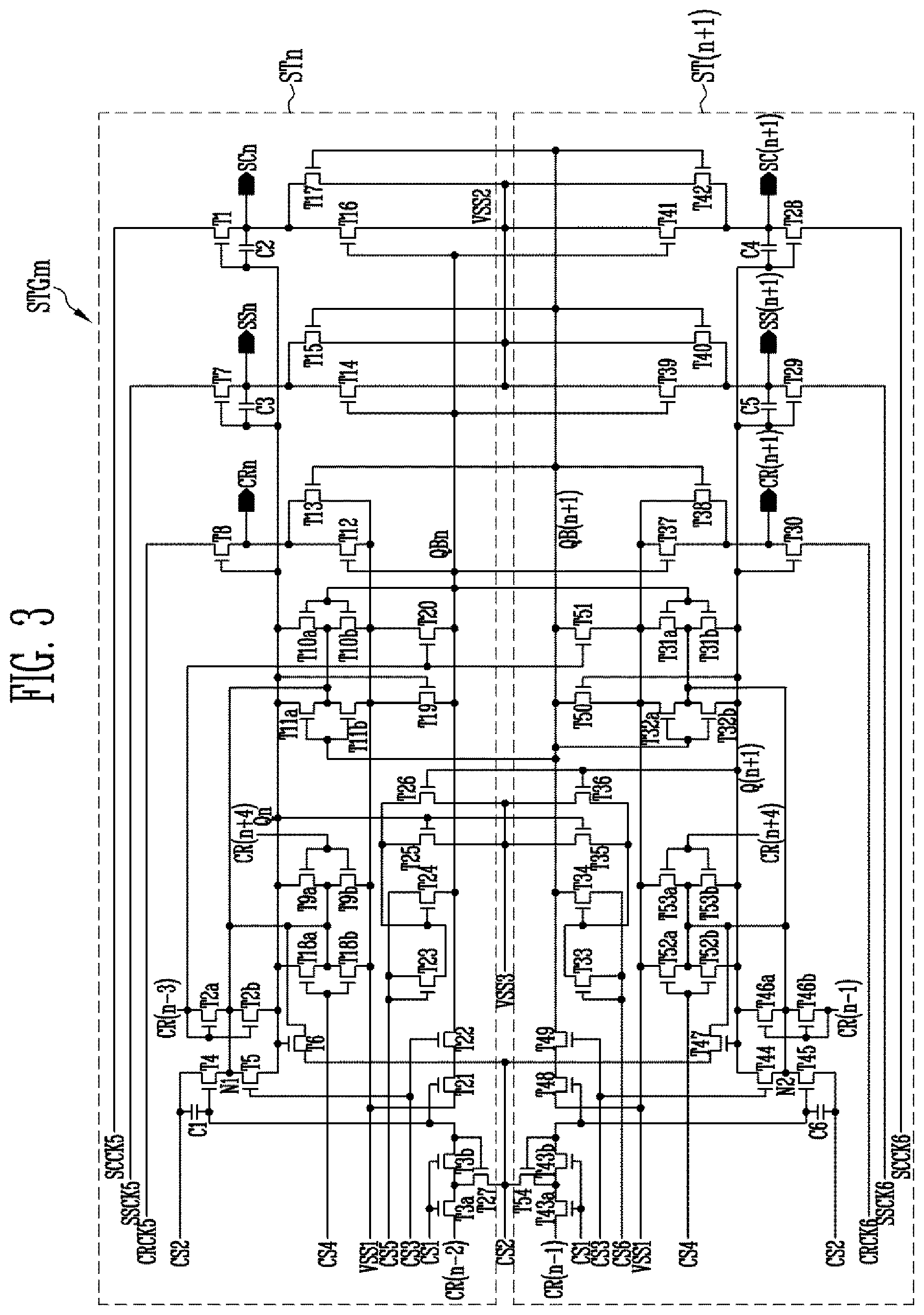 Patent US11776482 Figure 3 – Scan driver for a display device with reduced degradation of transistors