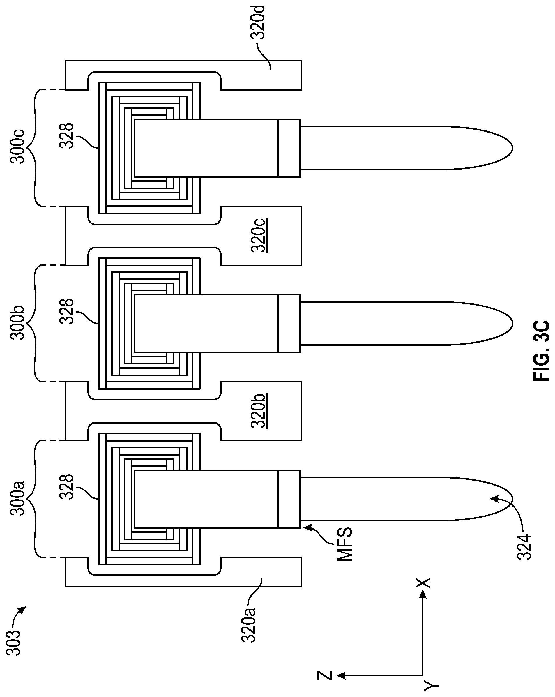Patent US11776565 Figure 6 – Tape head with side-shielded writers and process for making same