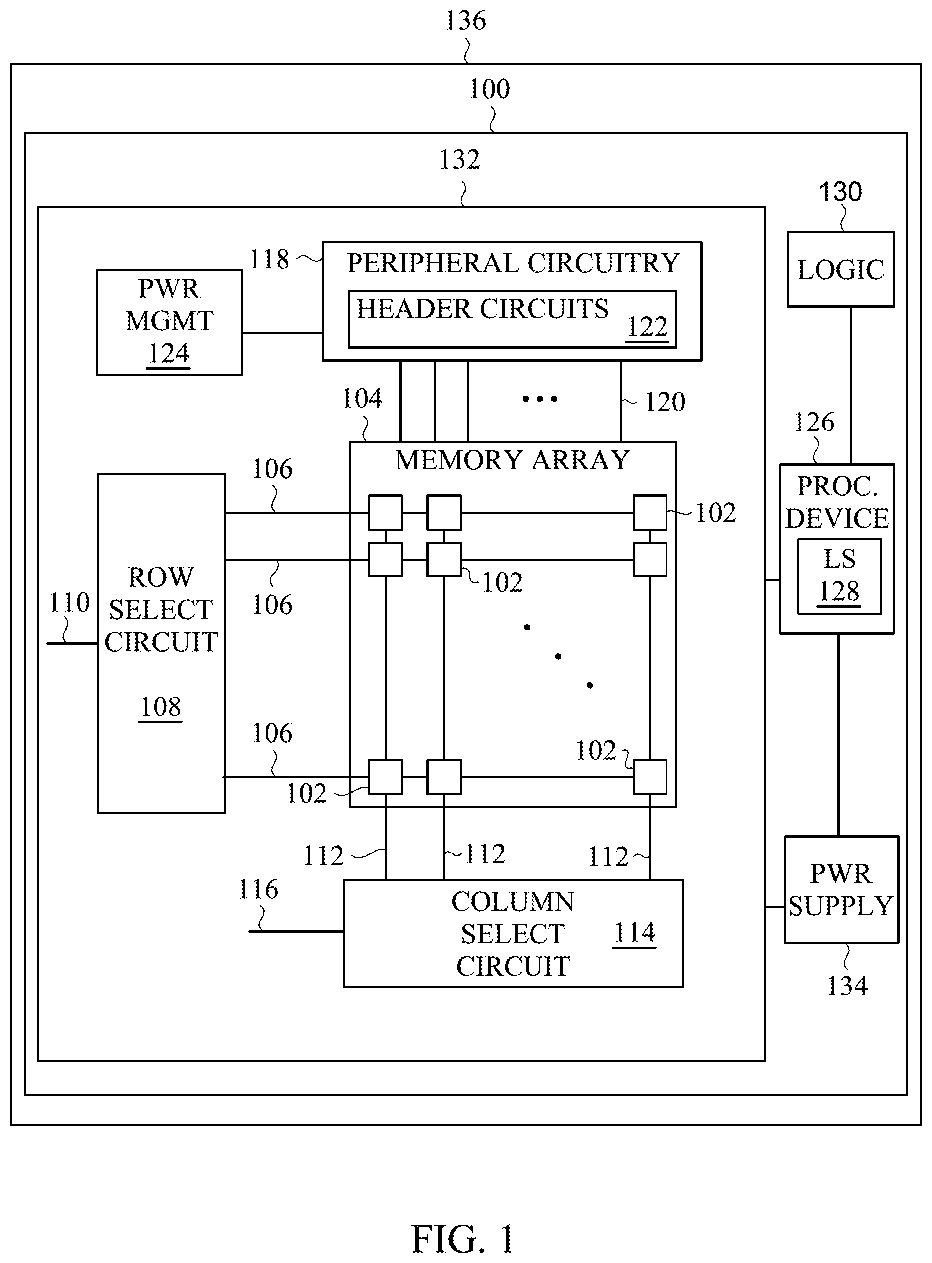 Patent US11776587 — Power ramping sequence control for a memory device — Figure 1