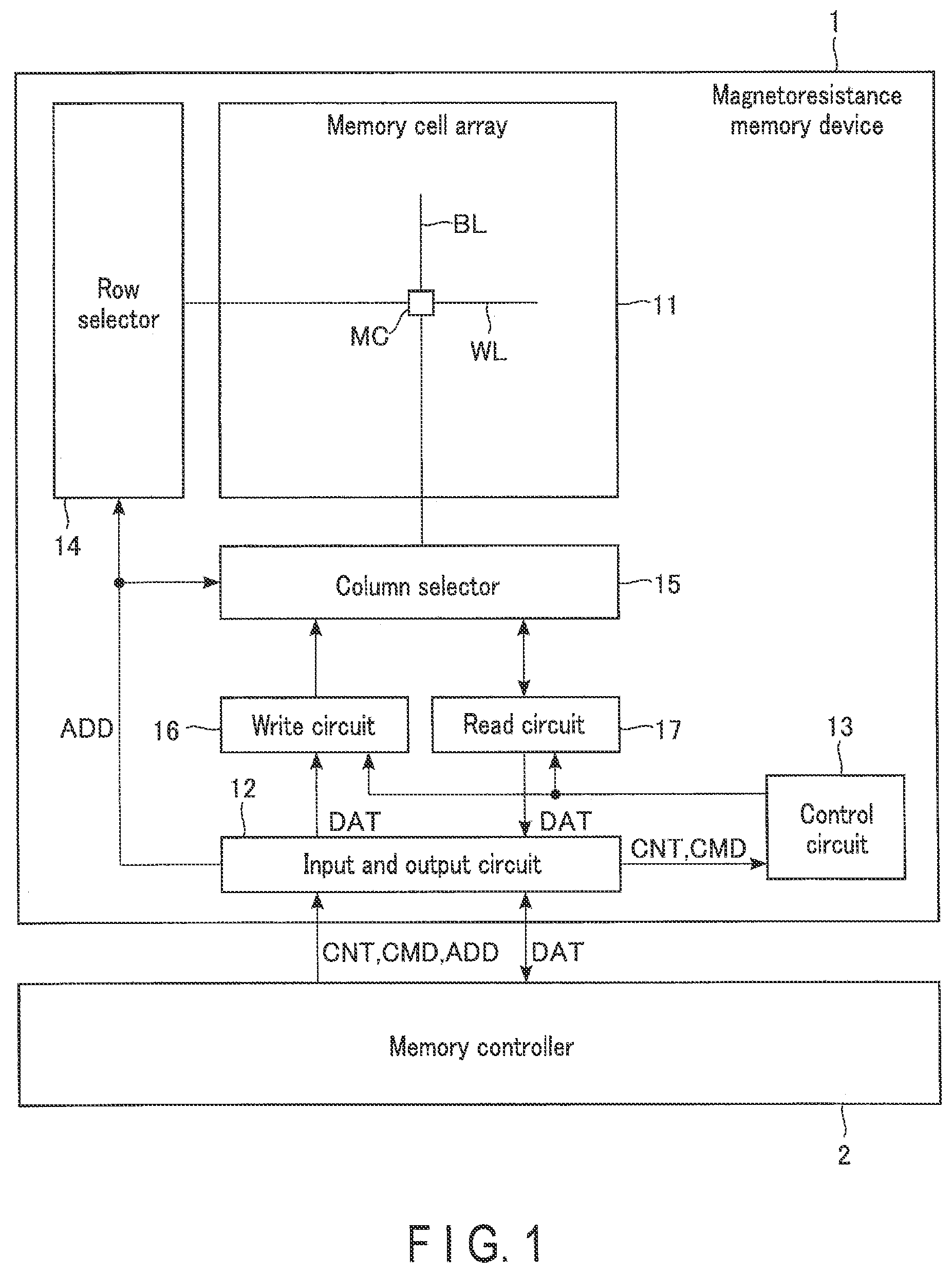 Patent US11776603 Figure 1 – Magnetoresistance memory device and method of manufacturing magnetoresistance memory device