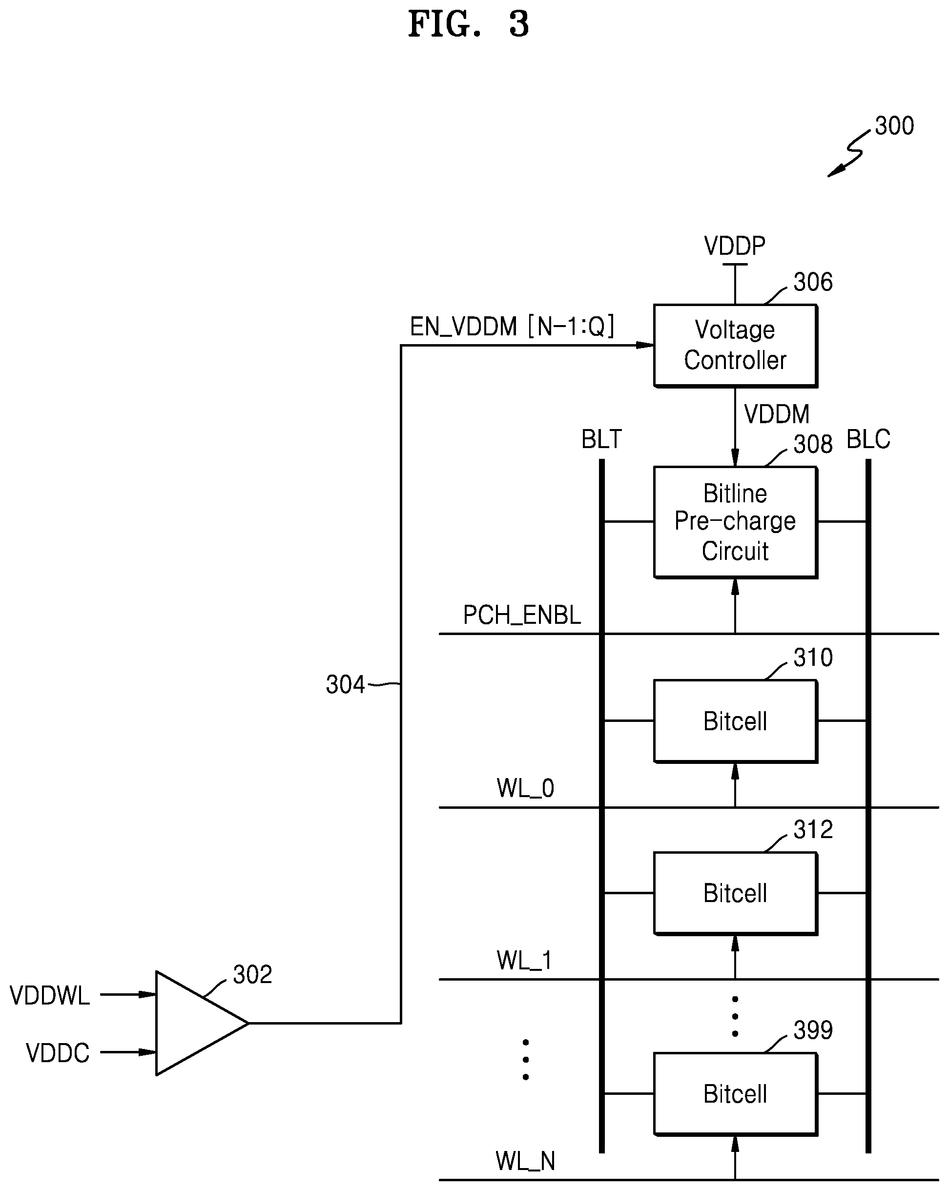 Patent US11776623 Figure 3 – Bitline precharge system for a semiconductor memory device