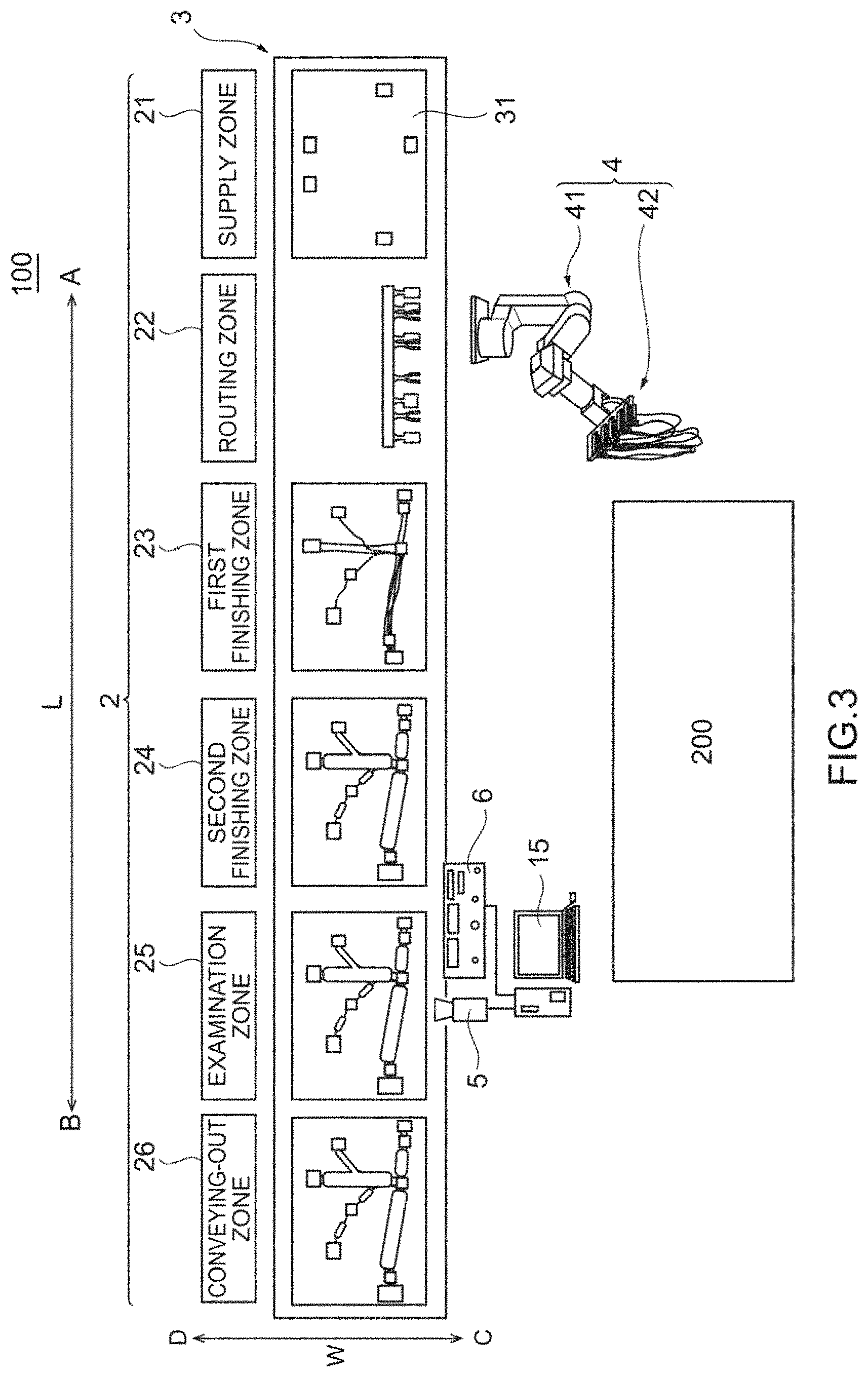 Patent US11776713 Figure 2 – Wire harness manufacturing system, conveyance device, routing processing device, examination device, and work board