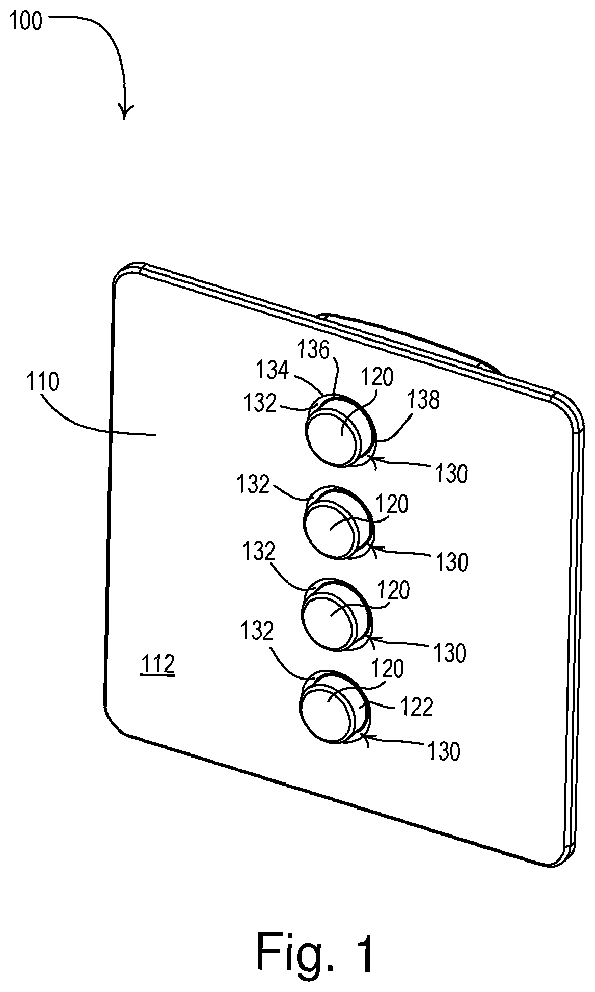 Patent US11776772 Figure 1 – Keypad having illuminated buttons