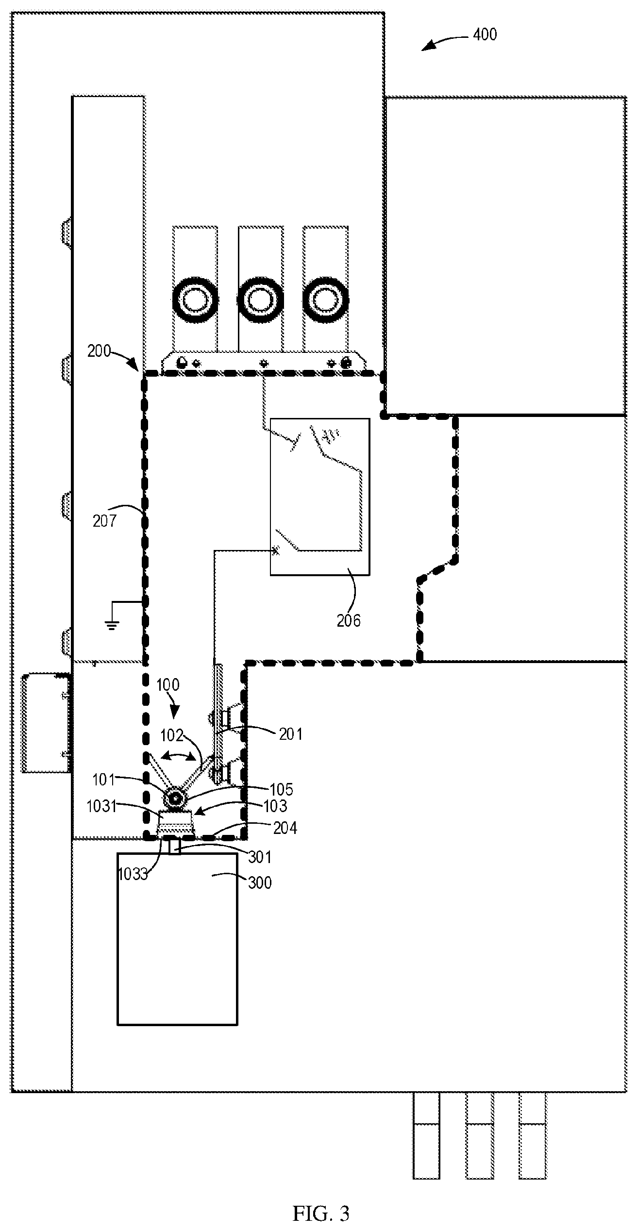 Patent US11776775 Figure 3 – Switch assembly for detection unit of switchgear or controlgear and associated compartment and switchgear