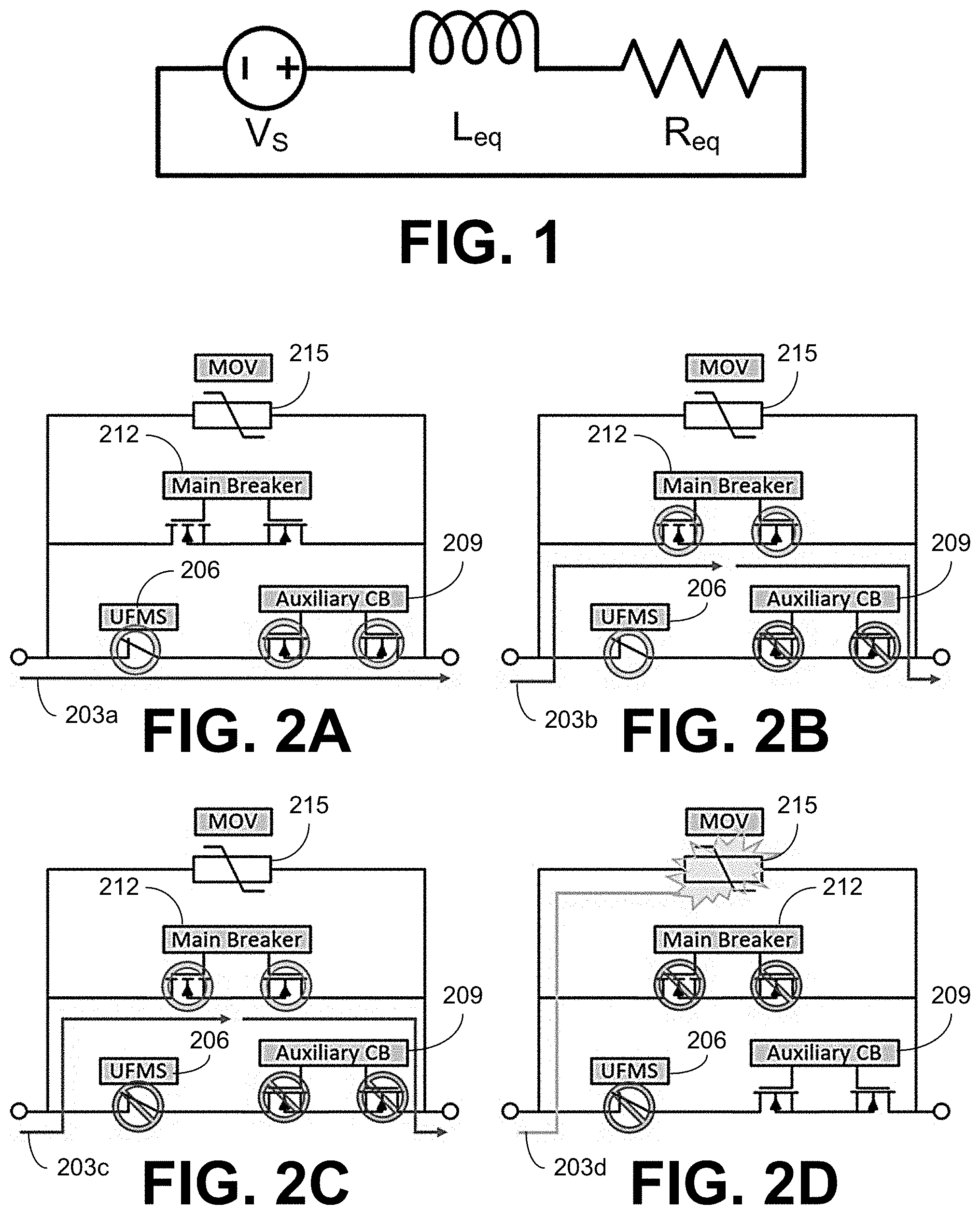 Patent US11776784 Figure 1 – Control of direct current circuit breakers with series semiconductor switches
