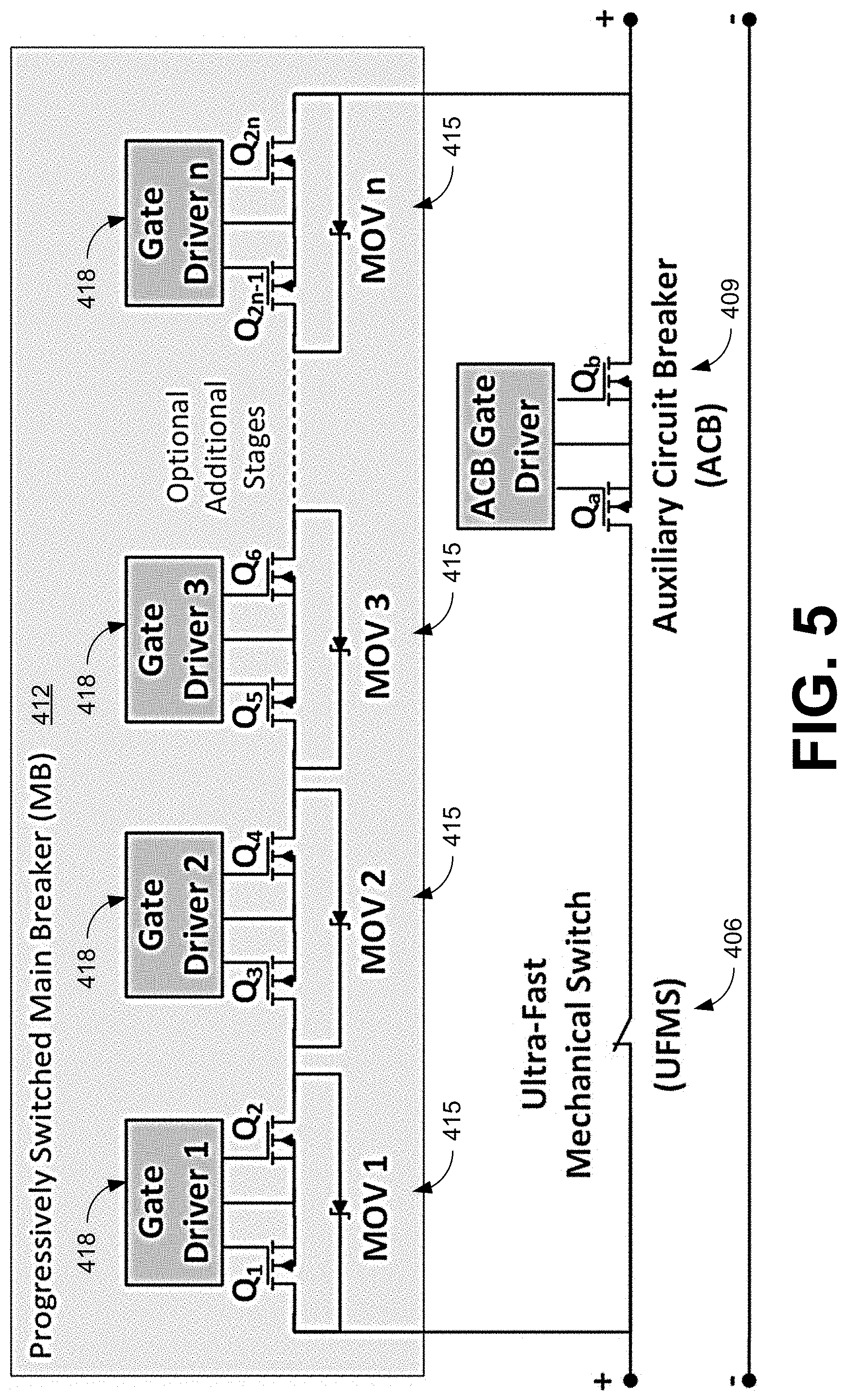 Patent US11776784 Figure 3 – Control of direct current circuit breakers with series semiconductor switches