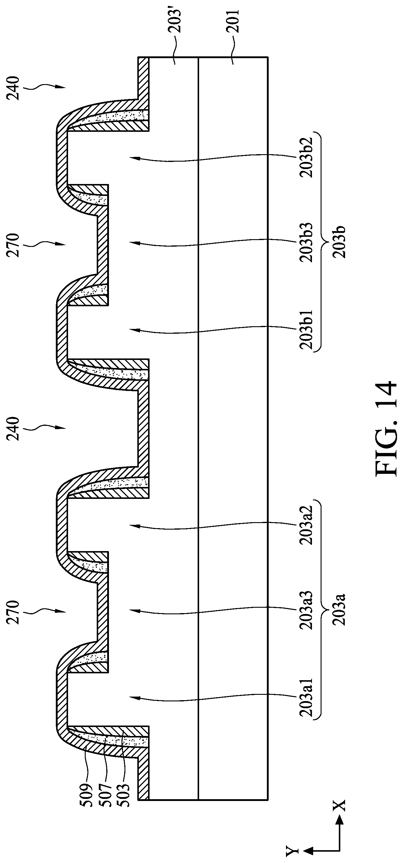 Patent US11776813 Figure 14 – Method for preparing semiconductor device structure with fine patterns at different levels