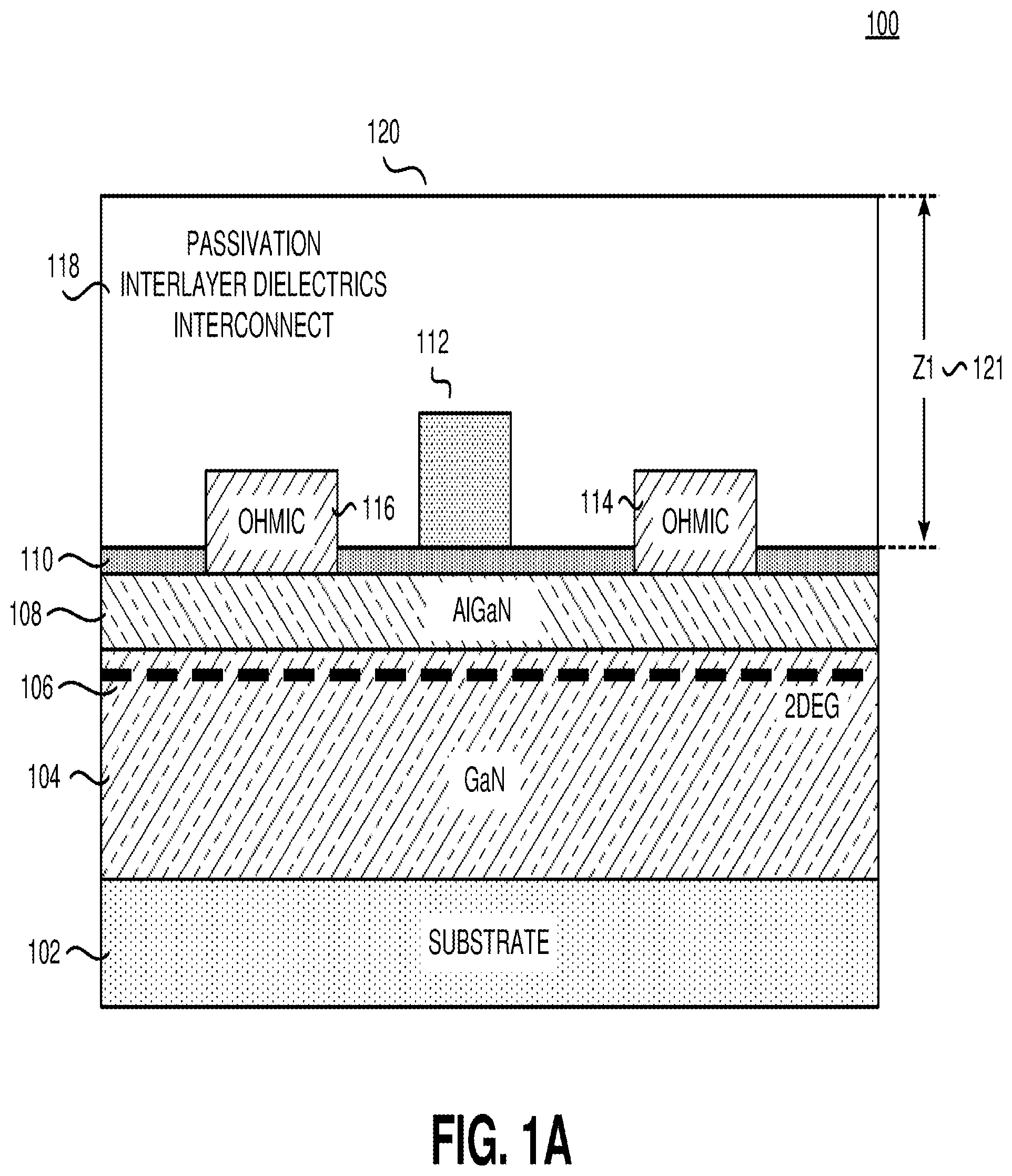 Patent US11776815 — Asymmetrical plug technique for GaN devices — Figure 1