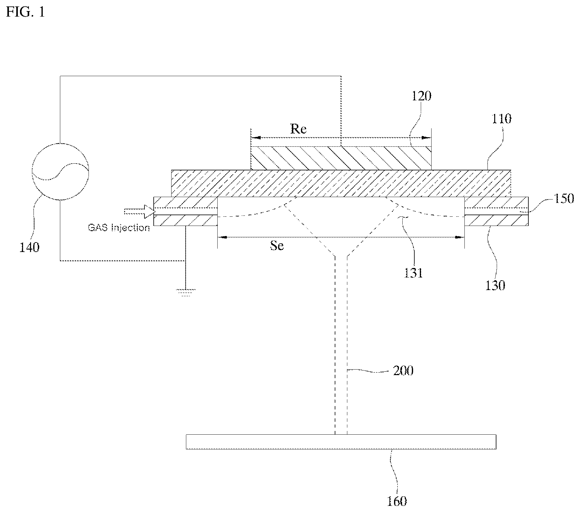 Patent US11776819 Figure 1 – Point etching module using annular surface dielectric barrier discharge apparatus and method for control etching profile of point etching module