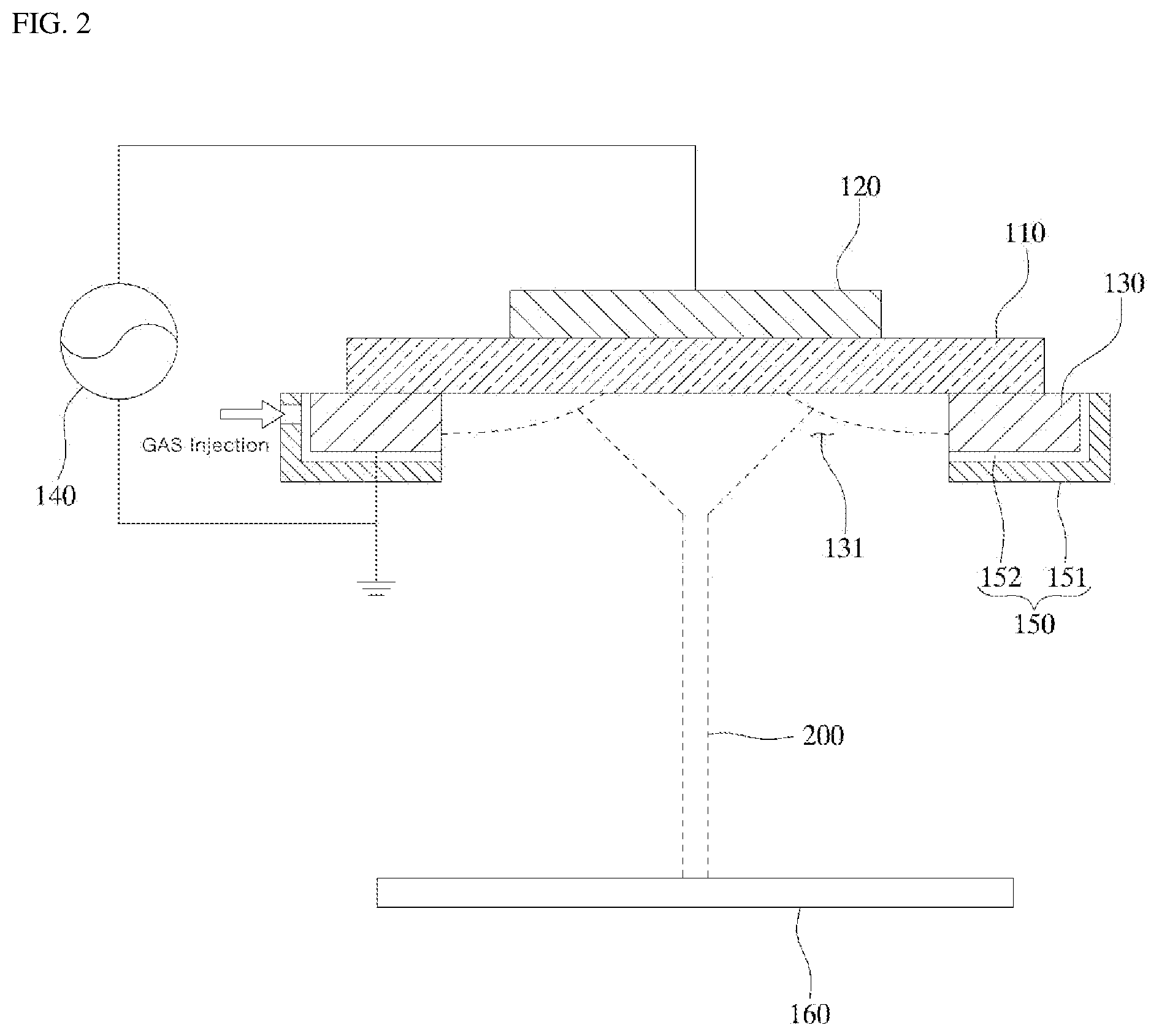 Patent US11776819 Figure 2 – Point etching module using annular surface dielectric barrier discharge apparatus and method for control etching profile of point etching module