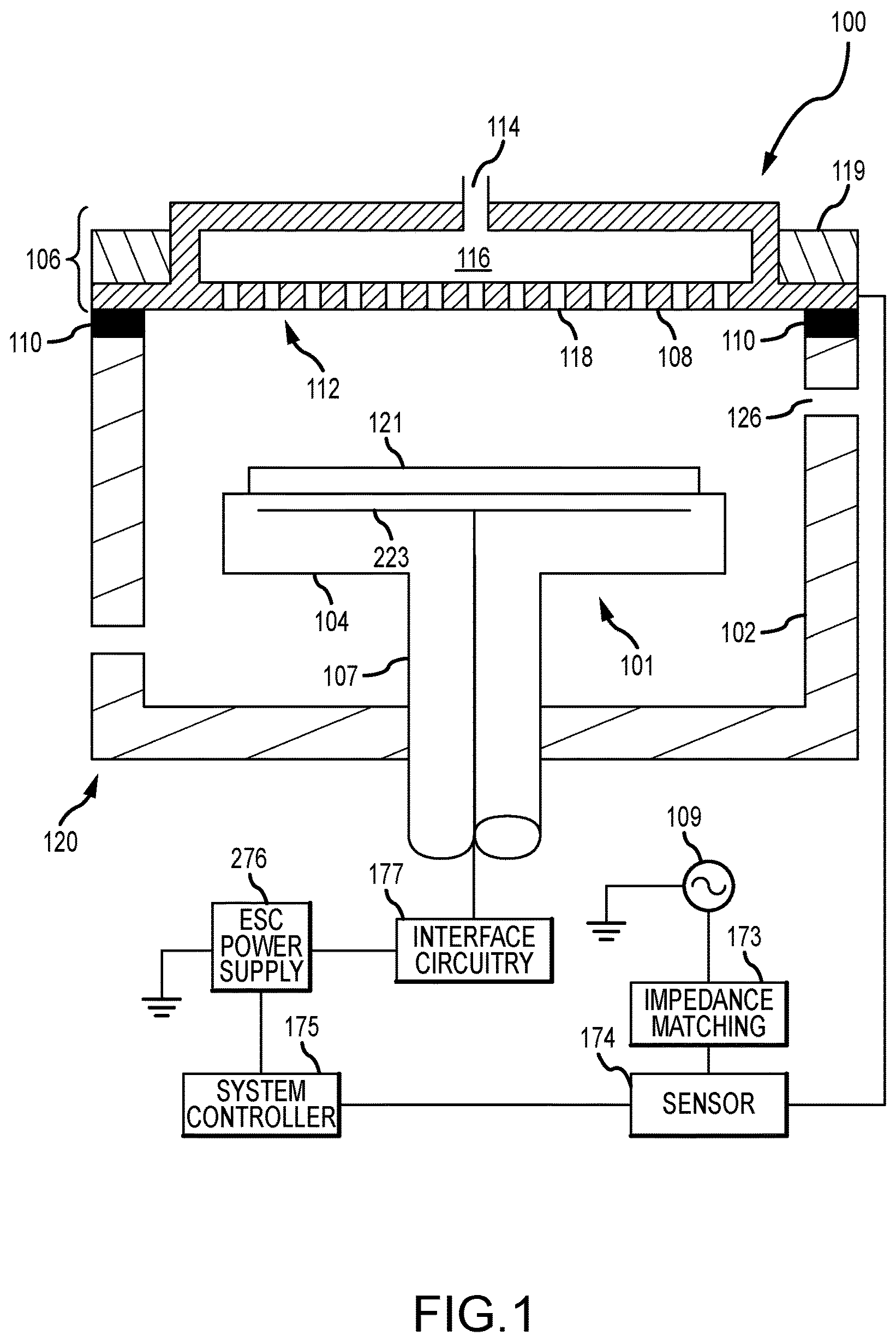 Patent US11776835 Figure 1 – Power supply signal conditioning for an electrostatic chuck