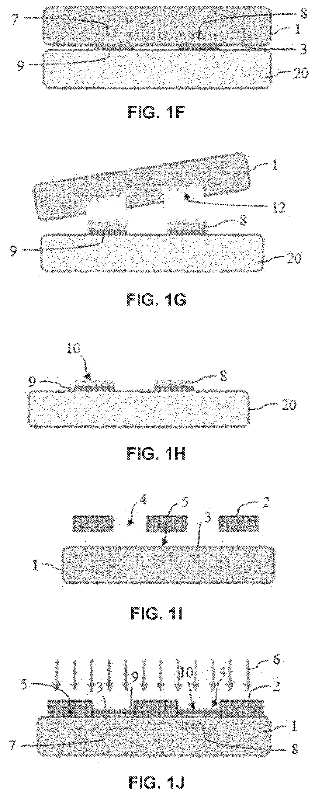 Patent US11776843 Figure 2 – Method for transferring blocks from a donor substrate onto a receiver substrate by implanting ions in the donor substrate through a mask, bonding the donor substrate to the receiver substrate, and detaching the donor substrate along an embrittlement plane