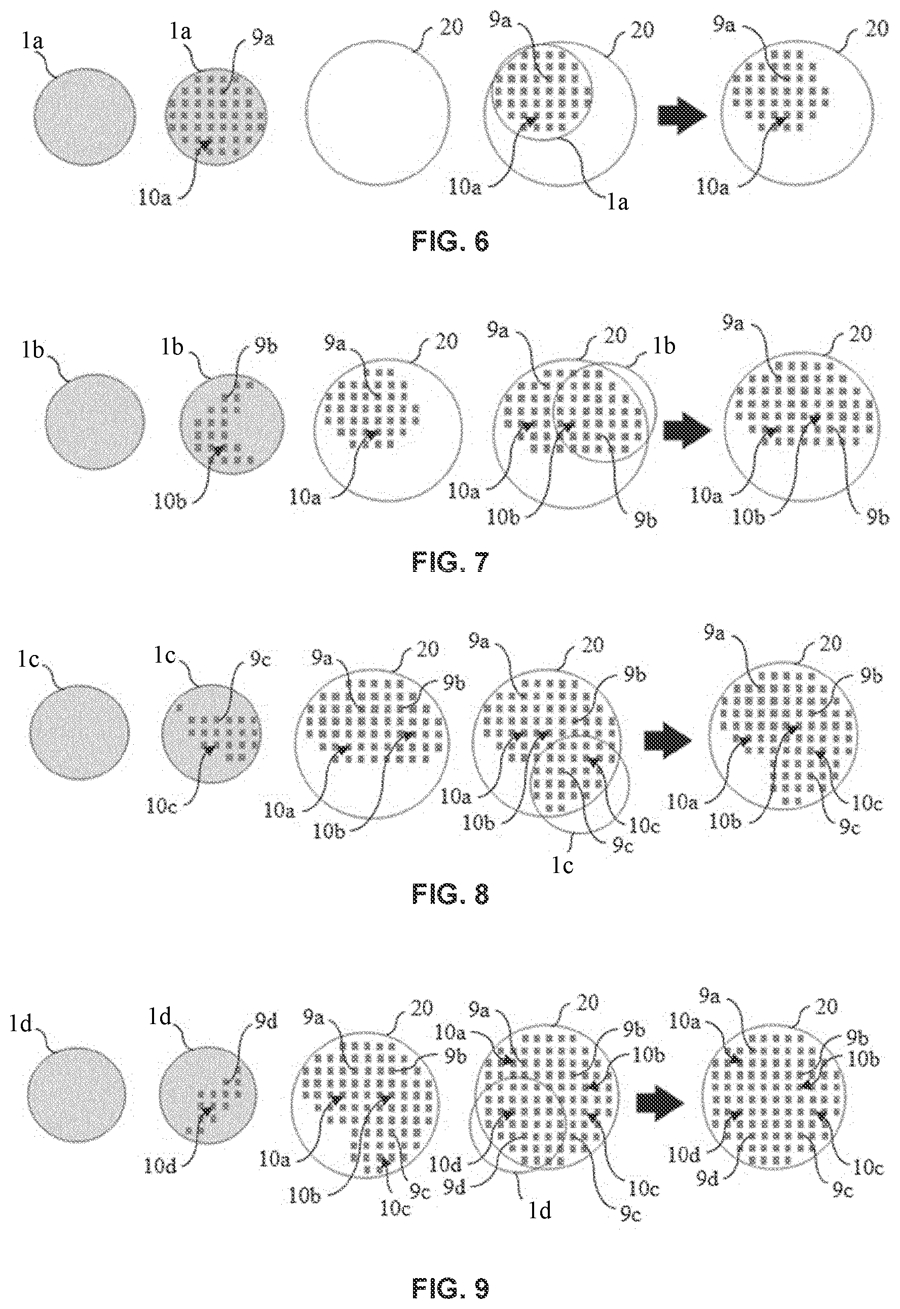 Patent US11776843 Figure 5 – Method for transferring blocks from a donor substrate onto a receiver substrate by implanting ions in the donor substrate through a mask, bonding the donor substrate to the receiver substrate, and detaching the donor substrate along an embrittlement plane