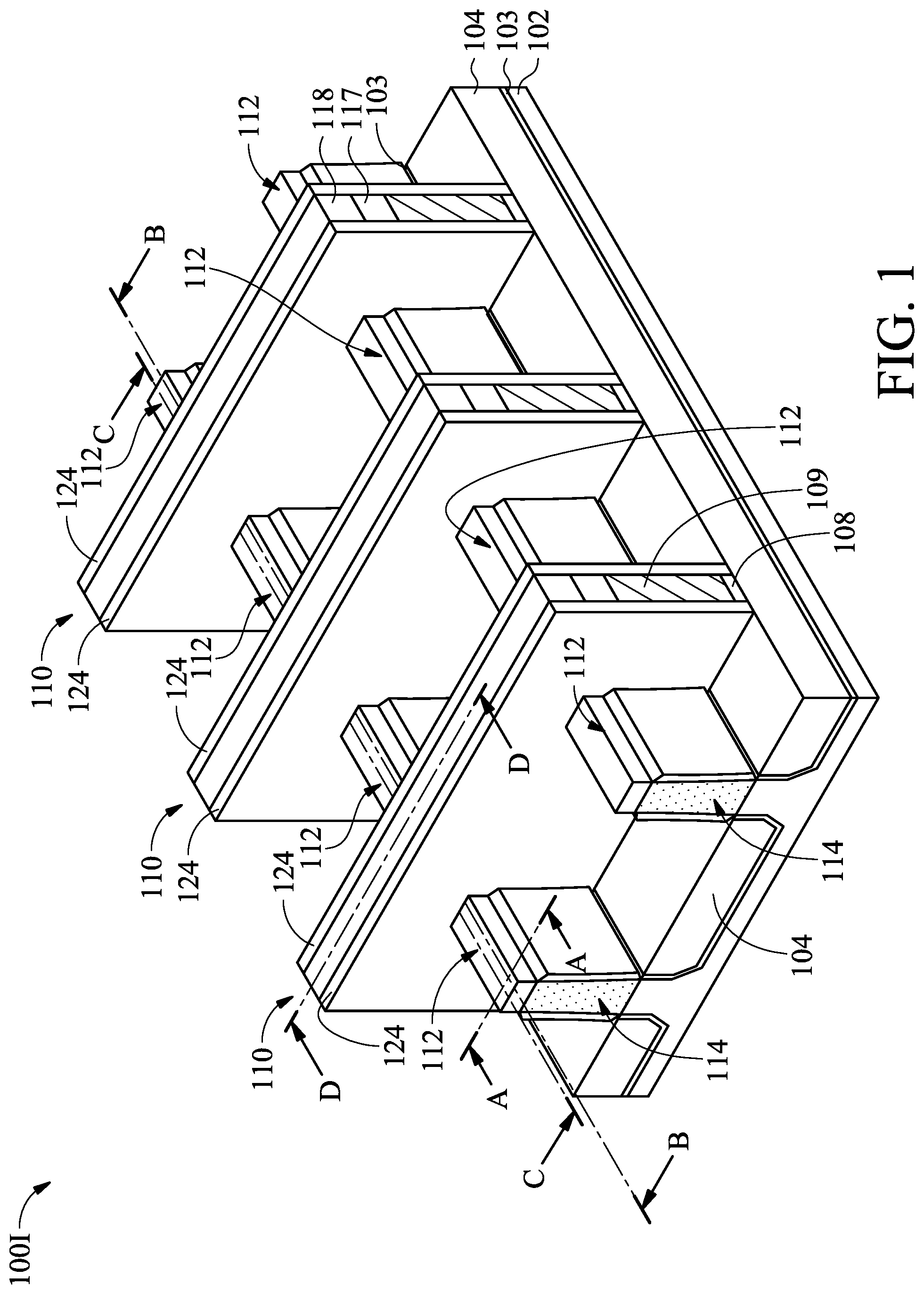 Patent US11776854 Figure 1 – Semiconductor structure with hybrid nanostructures