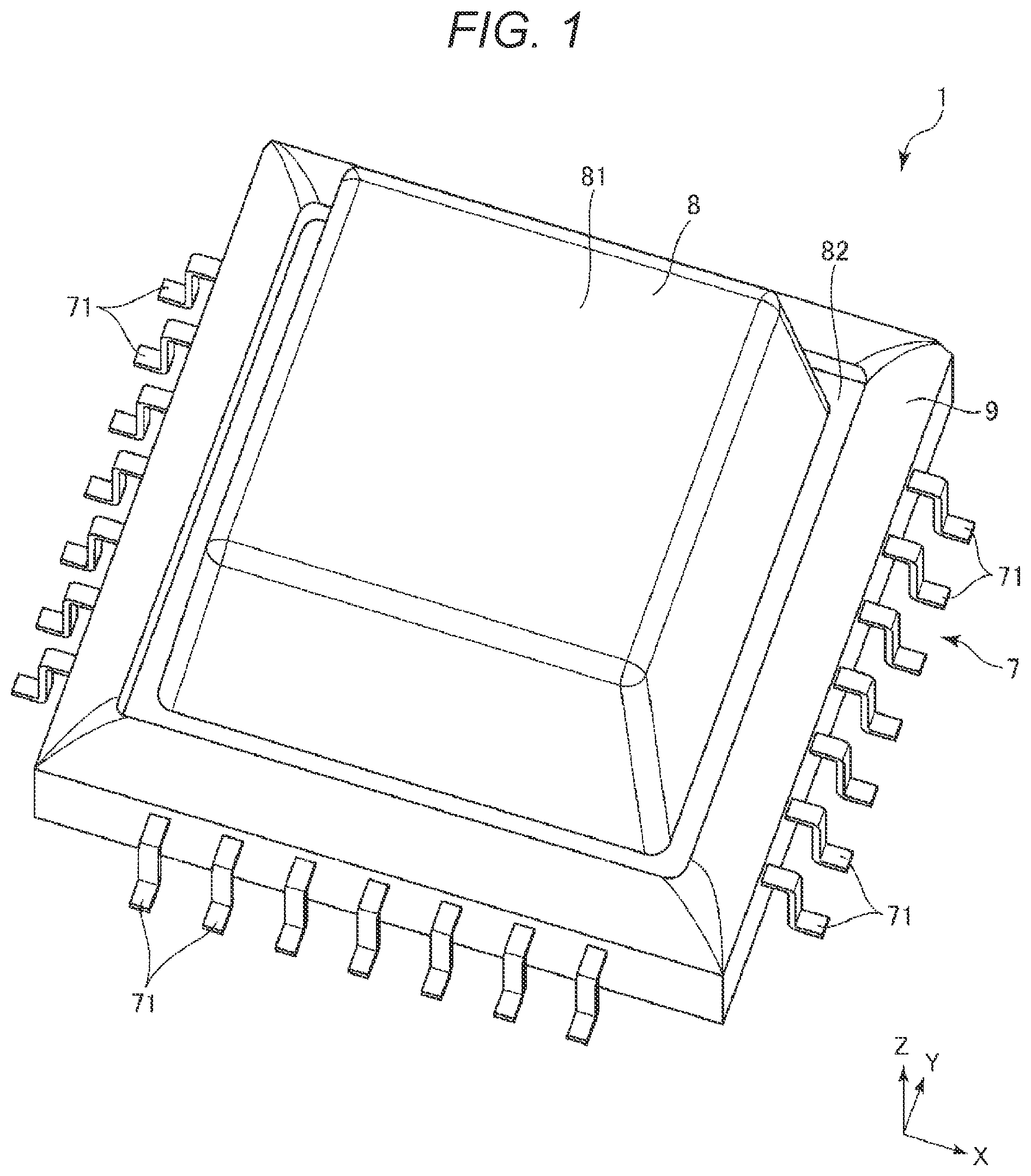 Patent US11776860 — Method of manufacturing electronic devices with a cap and molding — Figure 1
