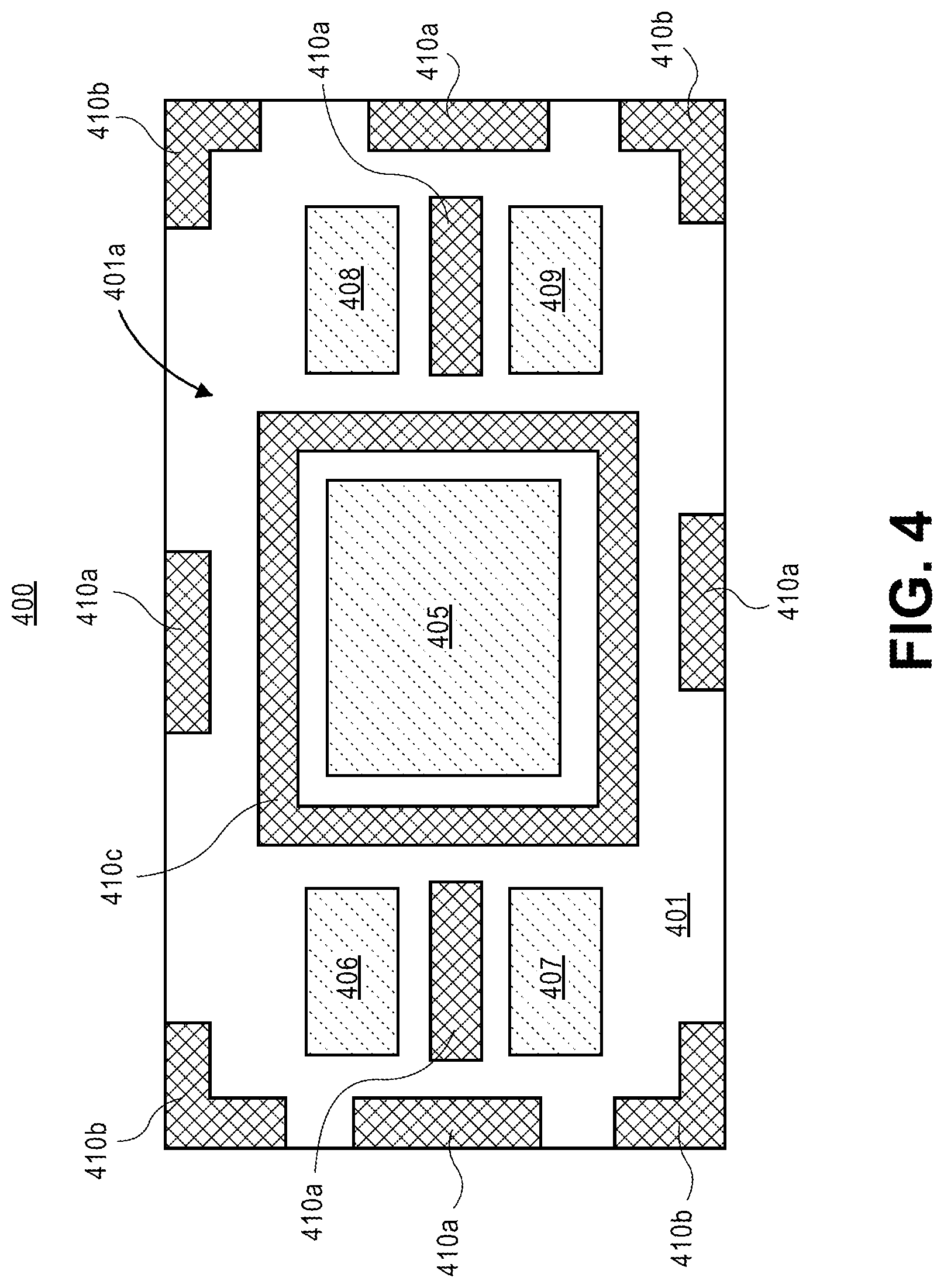 Patent US11776869 Figure 4 – Package with a highly conductive layer deposited on die using throughput additive deposition prior to TIM1 dispense