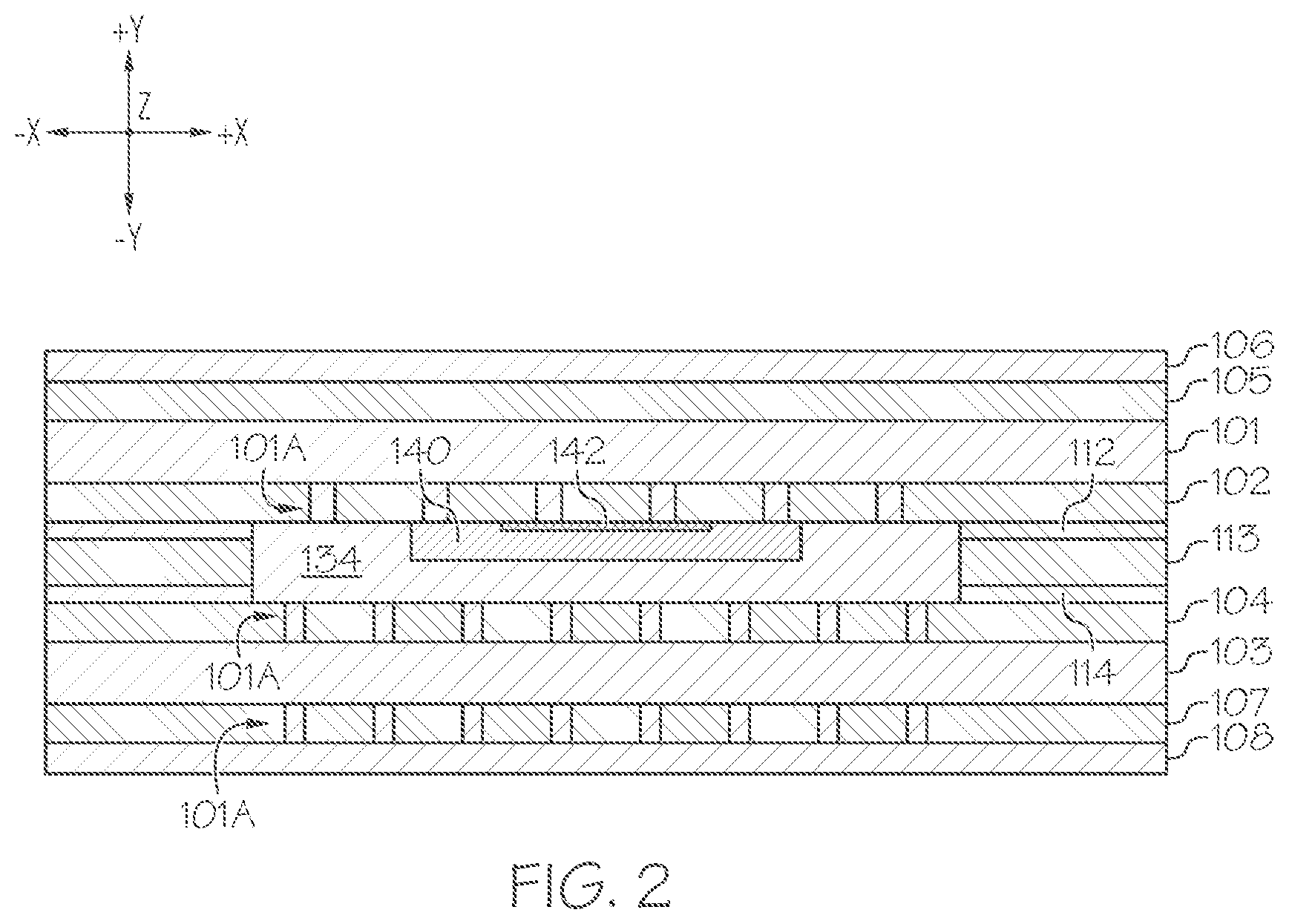 Patent US11776875 Figure 2 – Systems including a vapor chamber as the heat spreading substrate of a power device embedded in a PCB and methods of forming the same