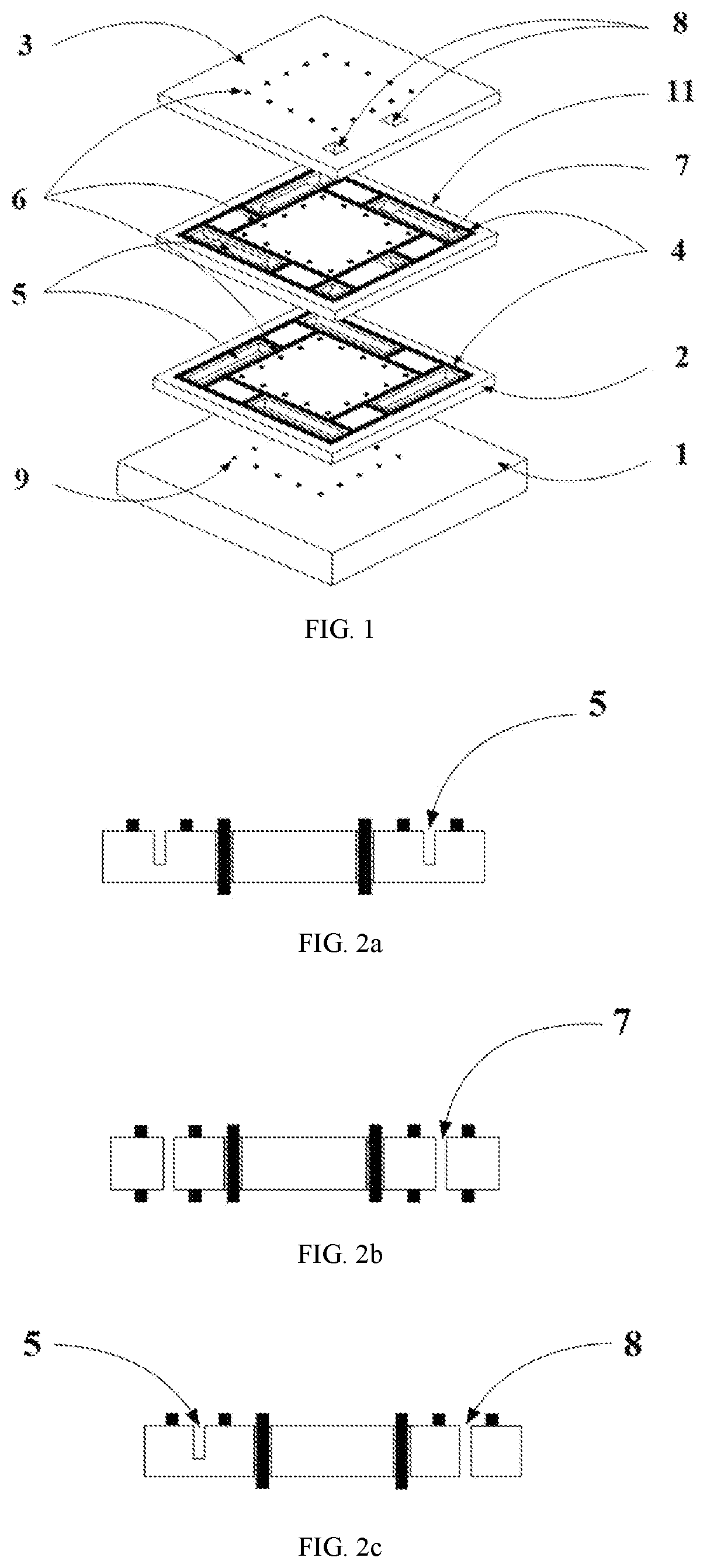 Patent US11776879 Figure 1 – Three-dimensional stacked package structure with micro-channel heat dissipation structure and packaging method thereof