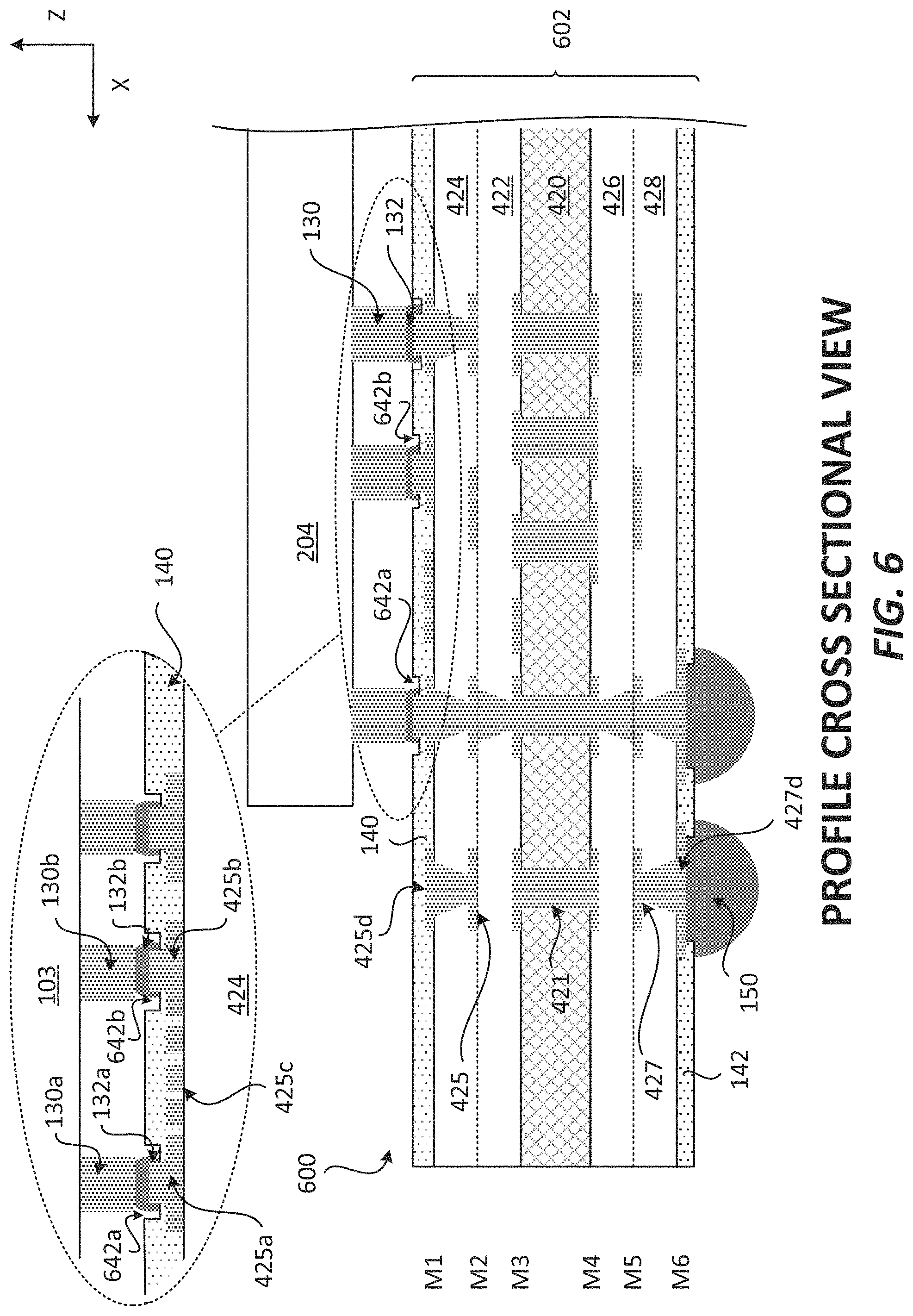 Patent US11776888 Figure 6 – Package with a substrate comprising protruding pad interconnects