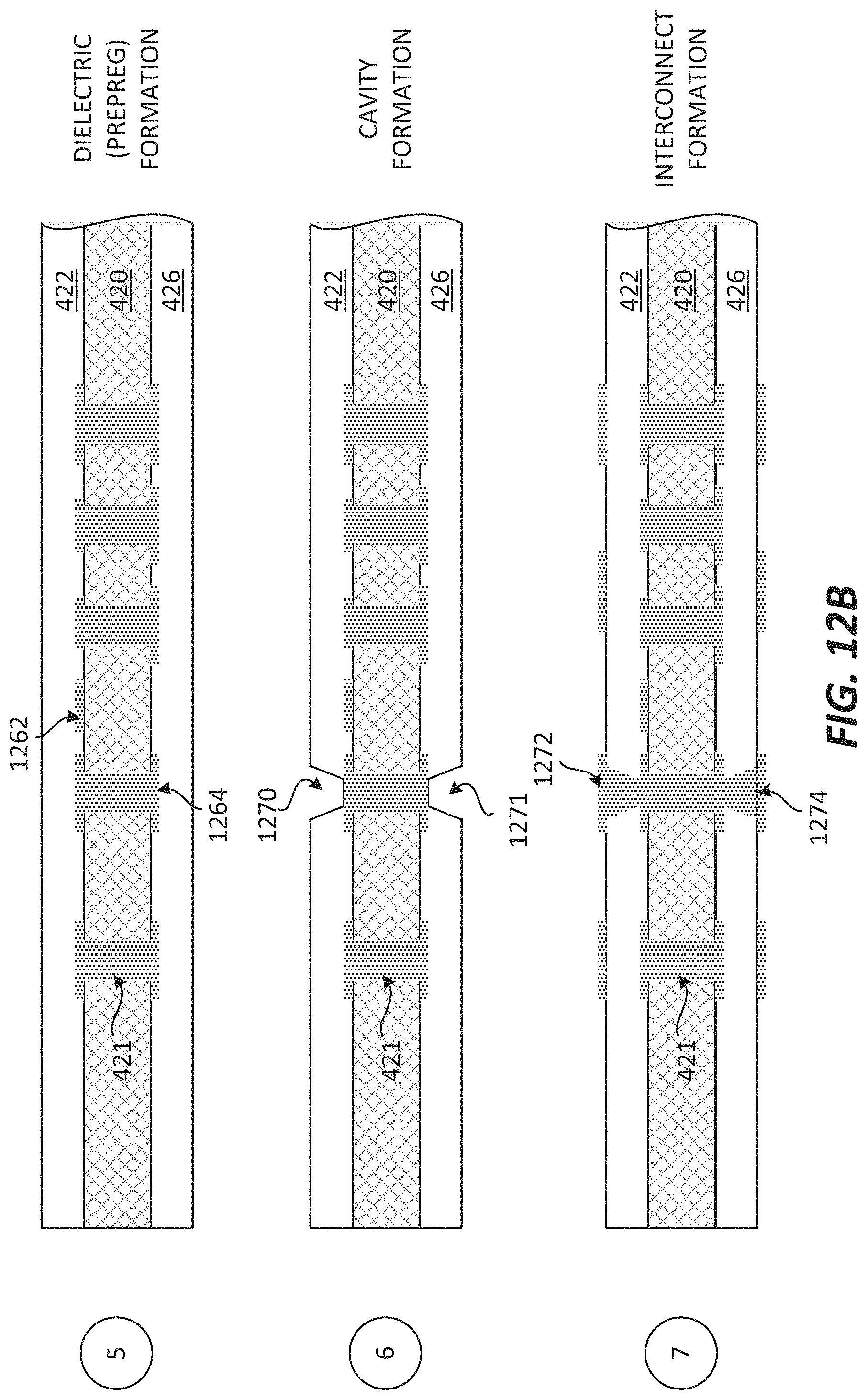 Patent US11776888 Figure 13 – Package with a substrate comprising protruding pad interconnects