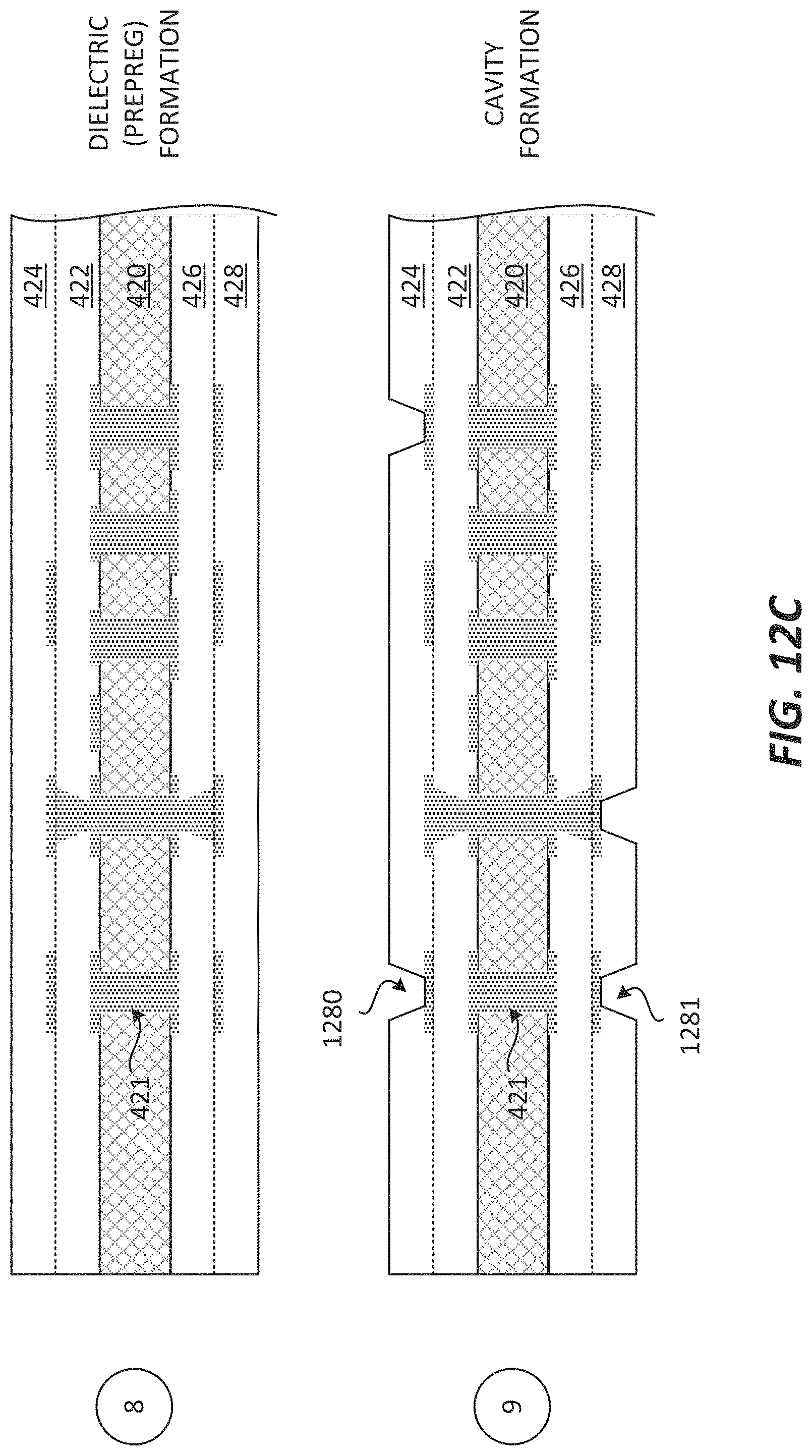 Patent US11776888 Figure 14 – Package with a substrate comprising protruding pad interconnects