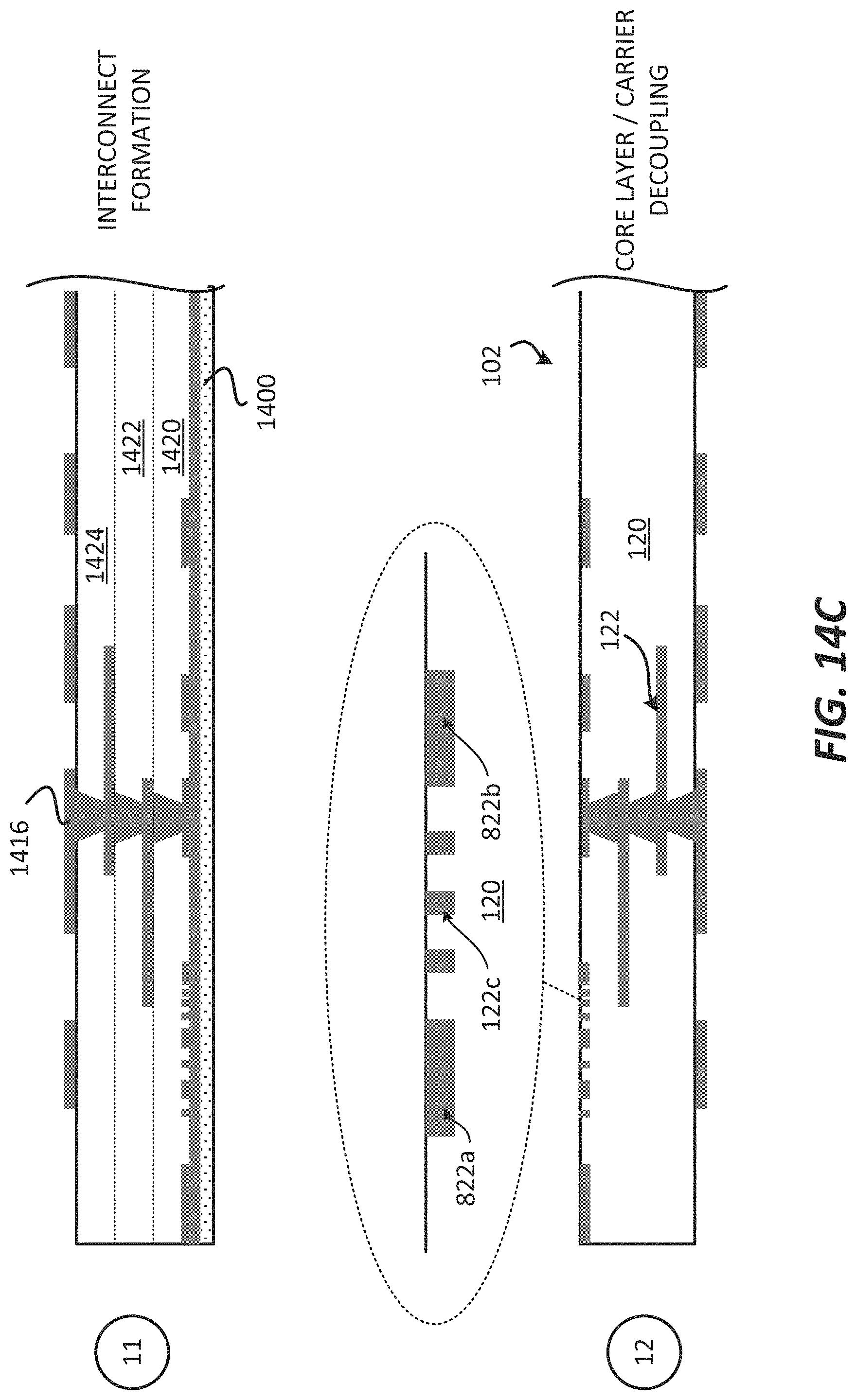Patent US11776888 Figure 19 – Package with a substrate comprising protruding pad interconnects