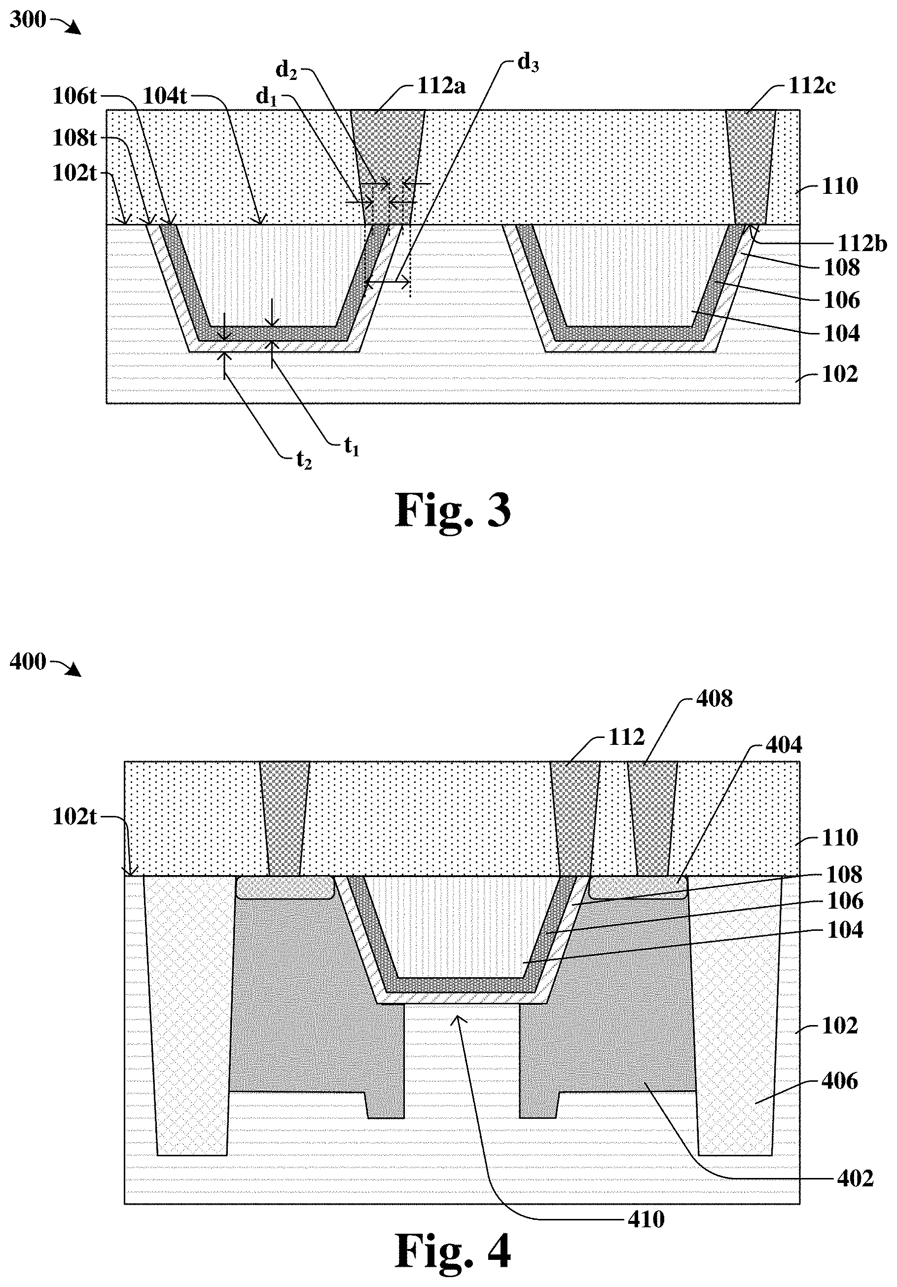 Patent US11776901 Figure 2 – Via landing on first and second barrier layers to reduce cleaning time of conductive structure