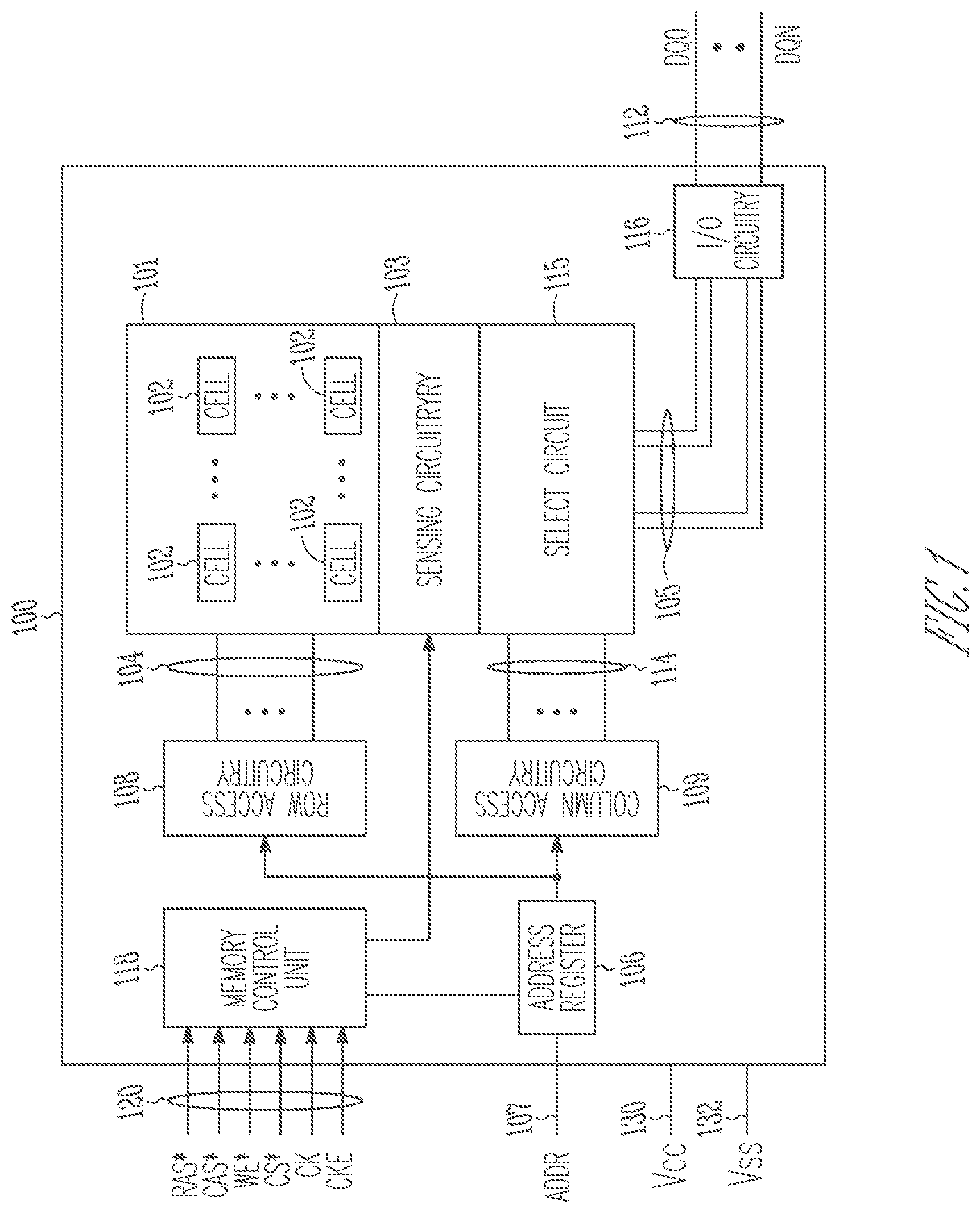 Patent US11776907 — Memory device having 2-transistor vertical memory cell and a common plate — Figure 1