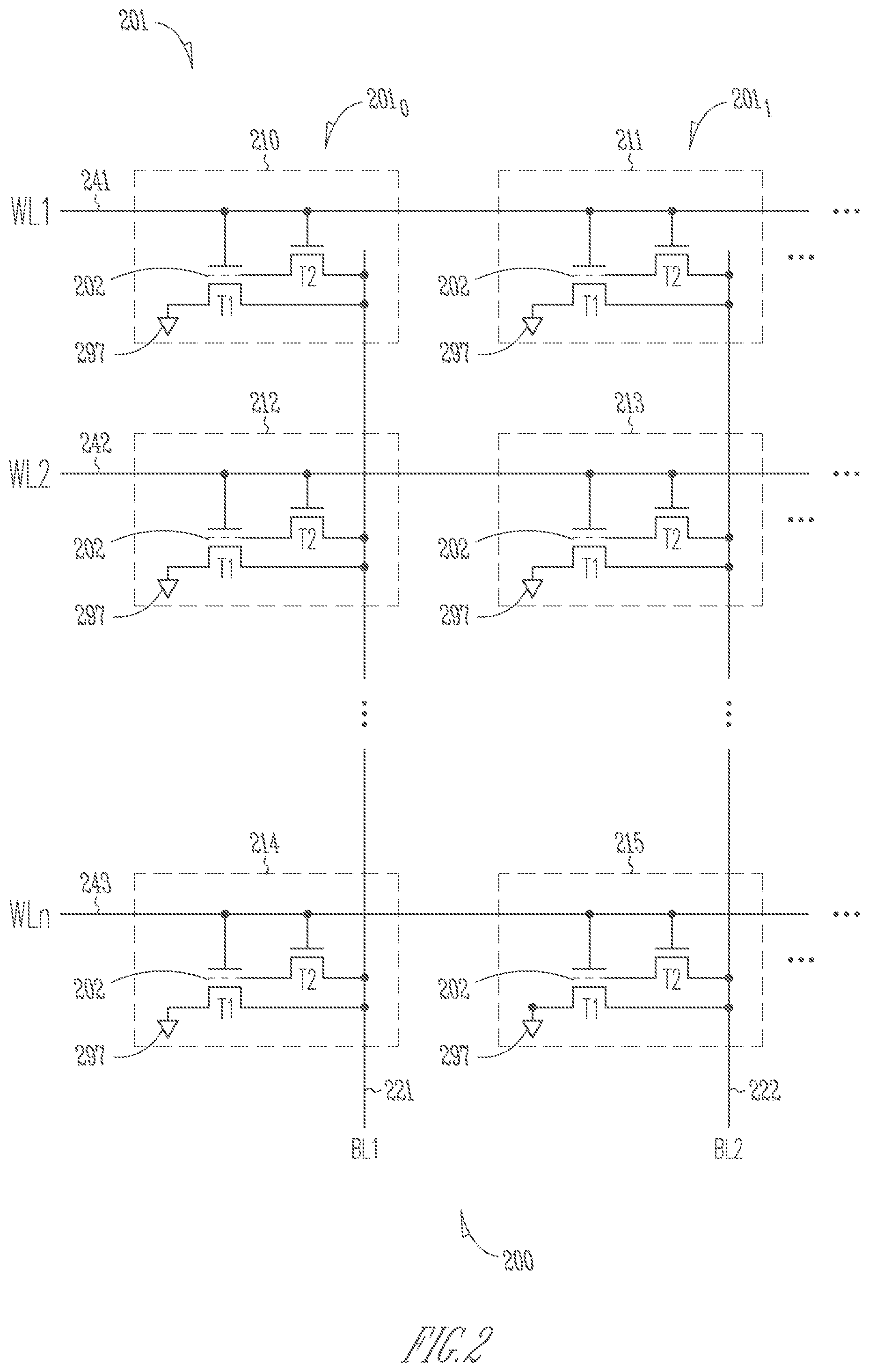 Patent US11776907 Figure 2 – Memory device having 2-transistor vertical memory cell and a common plate