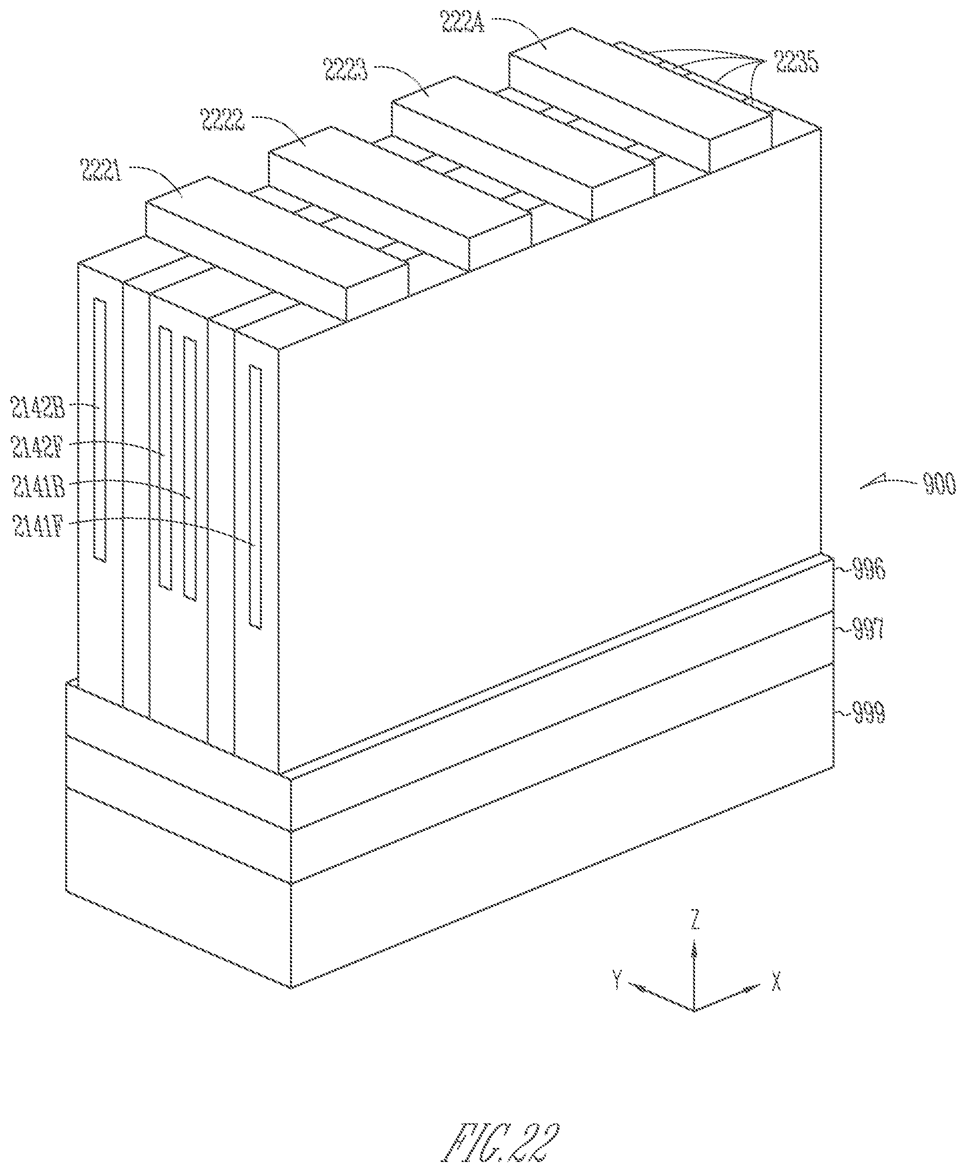 Patent US11776907 Figure 14 – Memory device having 2-transistor vertical memory cell and a common plate