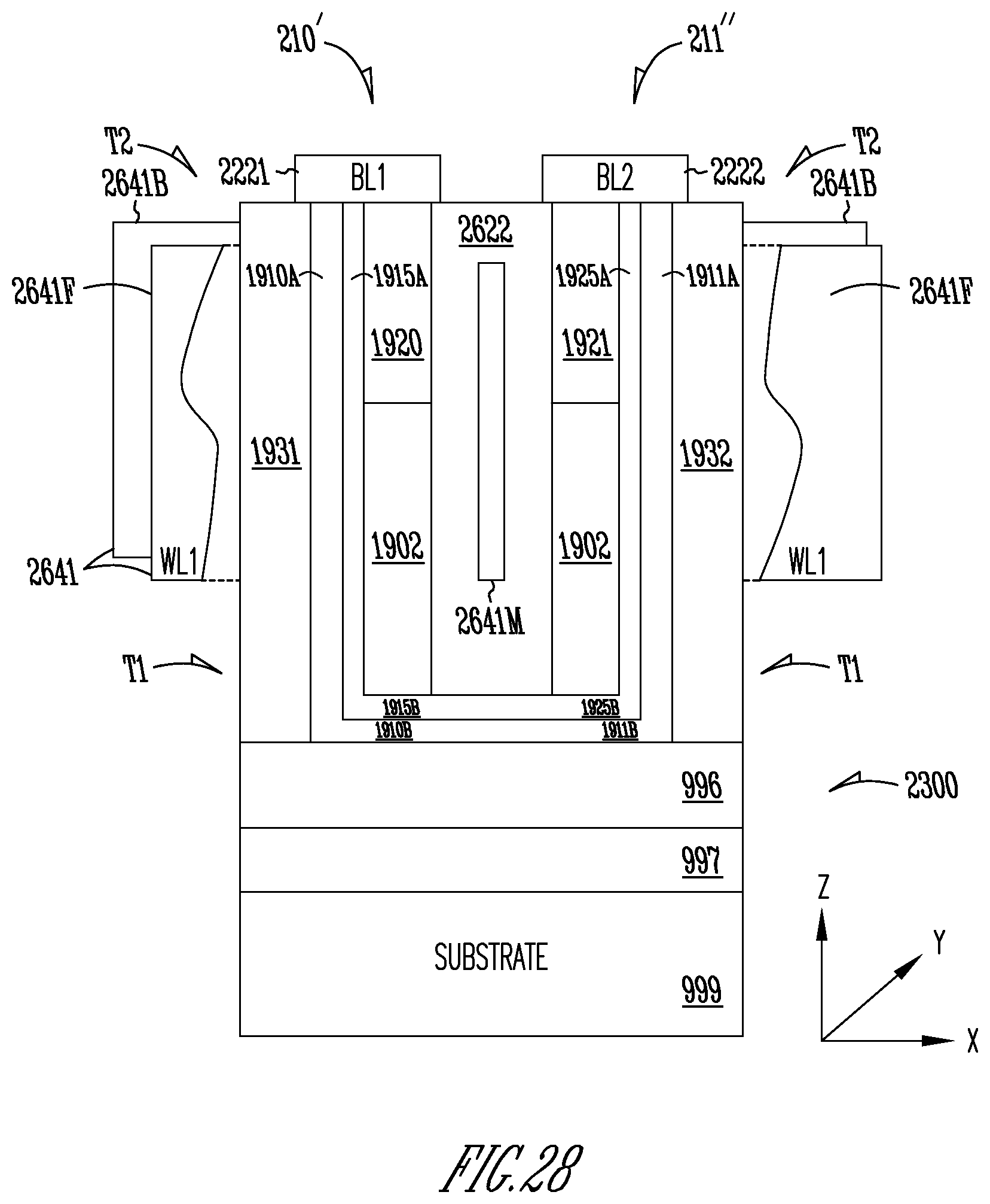 Patent US11776907 Figure 18 – Memory device having 2-transistor vertical memory cell and a common plate