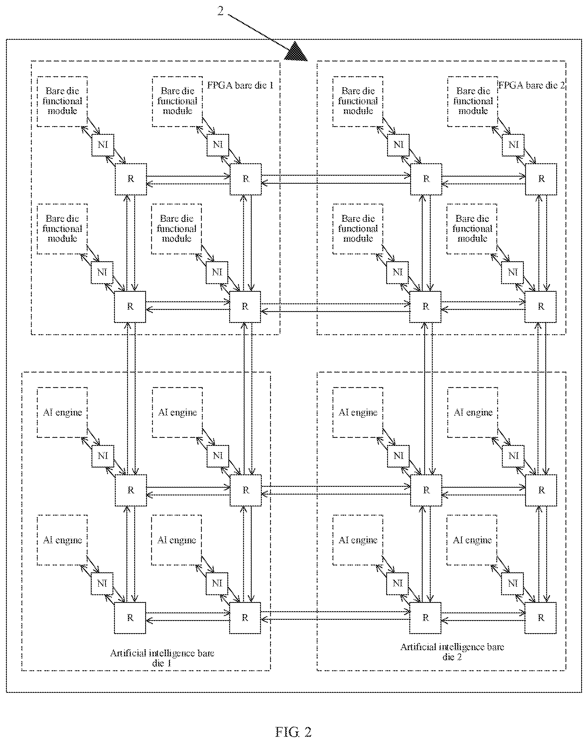 Patent US11776915 Figure 2 – FPGA device forming network-on-chip by using silicon connection layer