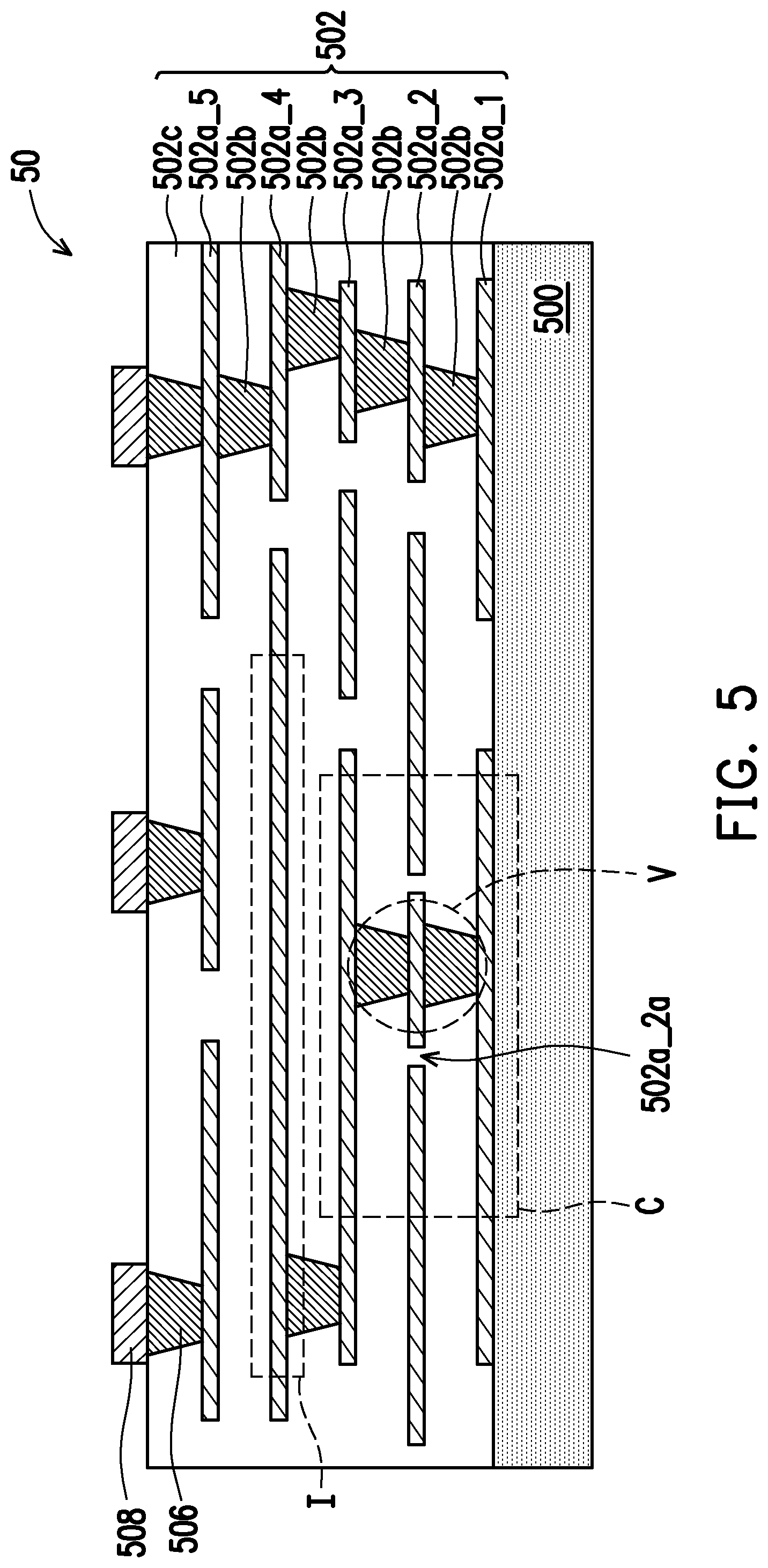 Patent US11776920 Figure 5 – Capacitor and filter and redistribution layer structure including the same