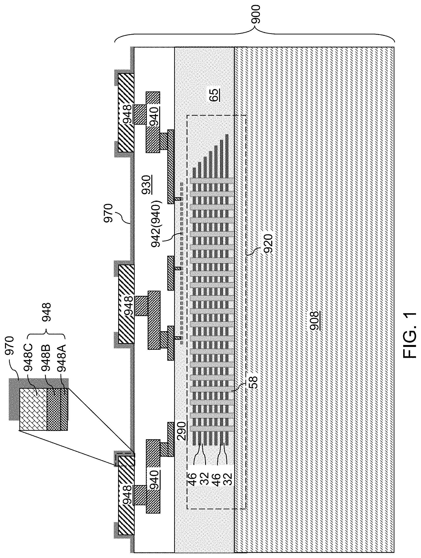 Patent US11776922 — Semiconductor structure containing pre-polymerized protective layer and method of making thereof — Figure 1