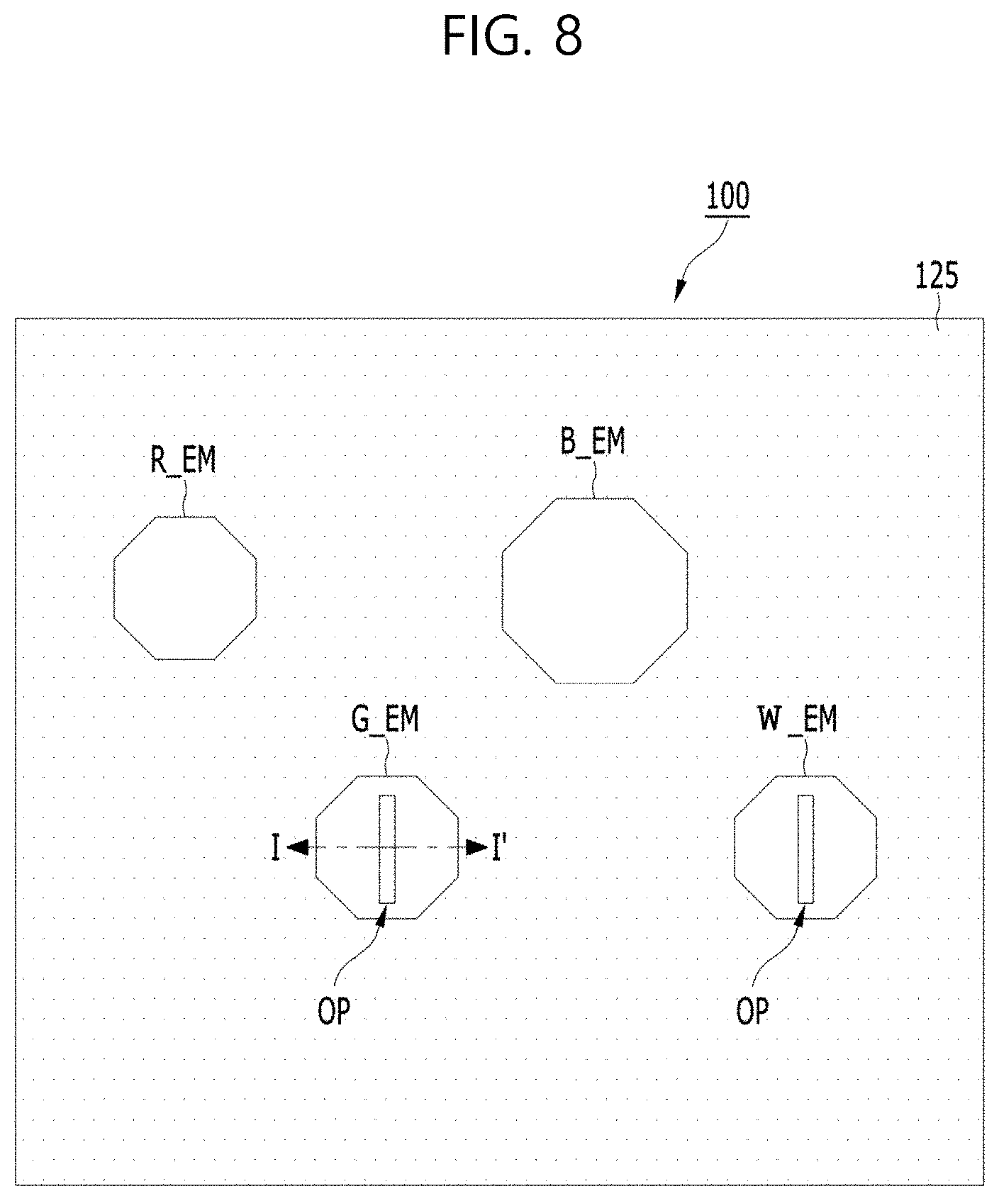 Patent US11776965 Figure 8 – Light emitting display device comprising anode having at least one opening